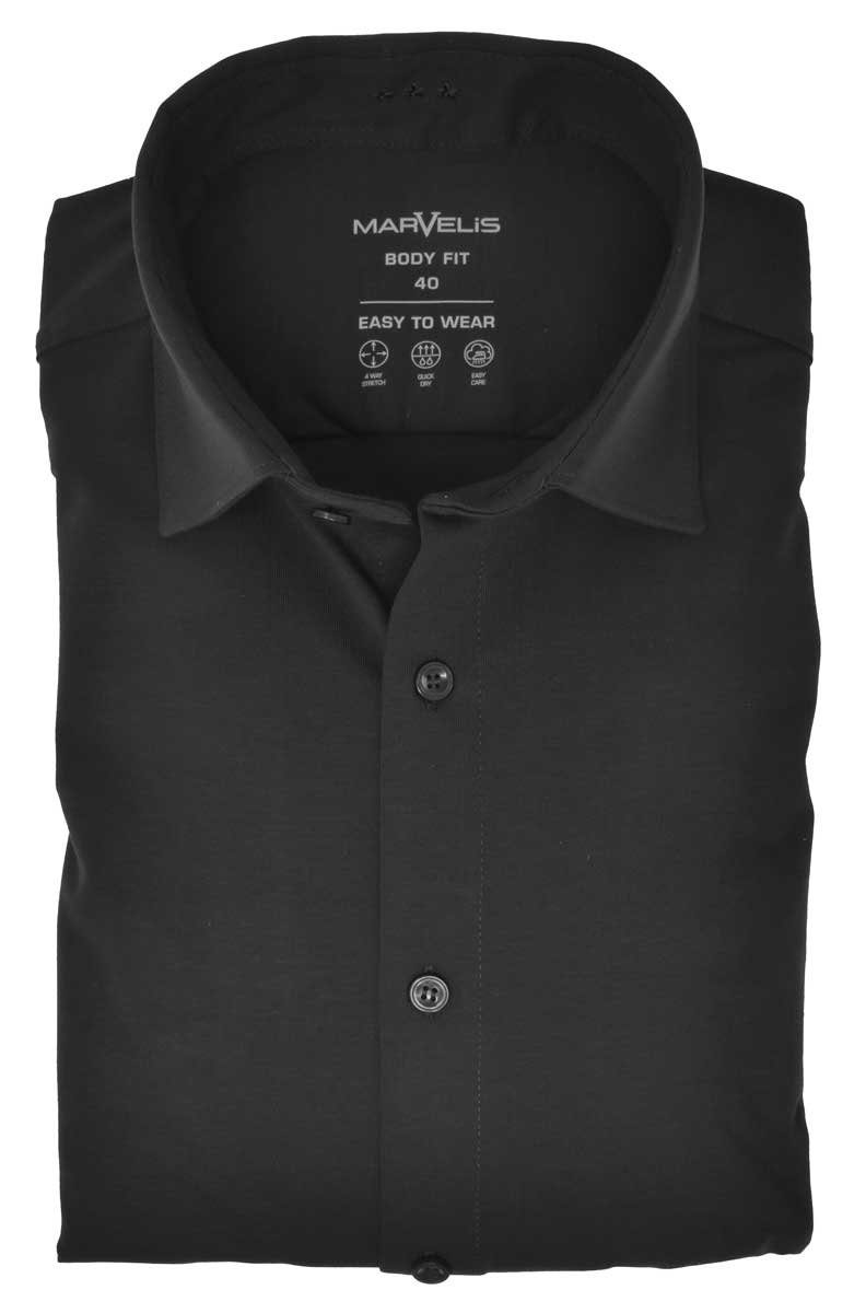 MARVELIS Businesshemd Easy To Wear Hemd - Body Fit - Langarm - Einfarbig - Schwarz 4-Way Stretch, Quick dry (schnelltrocknend)