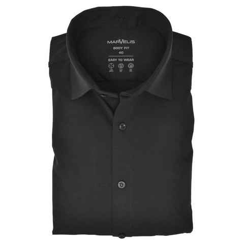 MARVELIS Businesshemd Easy To Wear Hemd - Body Fit - Langarm - Einfarbig - Schwarz 4-Way Stretch, Quick dry (schnelltrocknend)