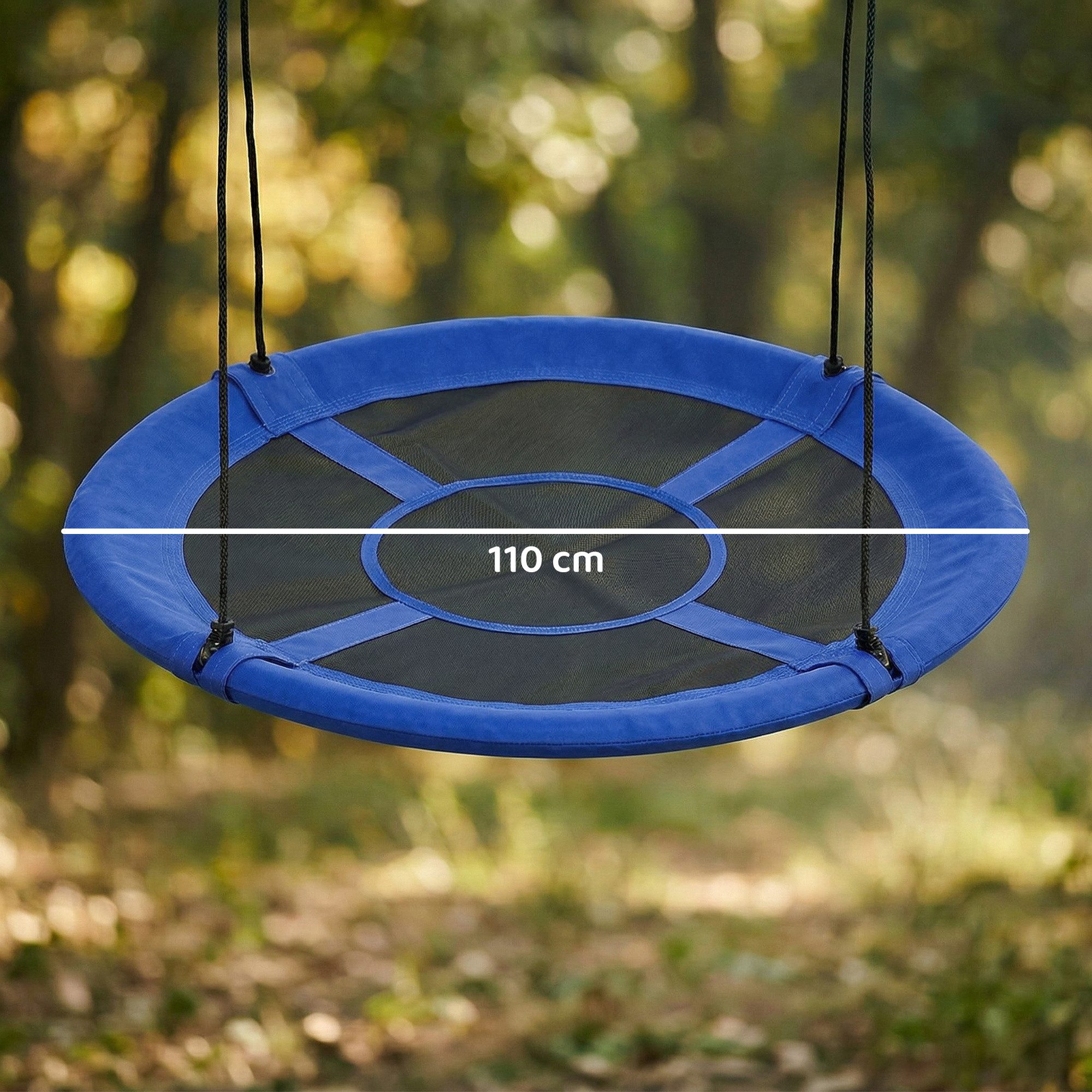 Outsunny Einzelschaukel Nestschaukel Höhenverstellbar Hängeschaukel Ø 110 cm bis 100kg, (Tellerschaukel, 1-tlg., Kinderschaukel), für 3-12 Jahre Kinder, Blau