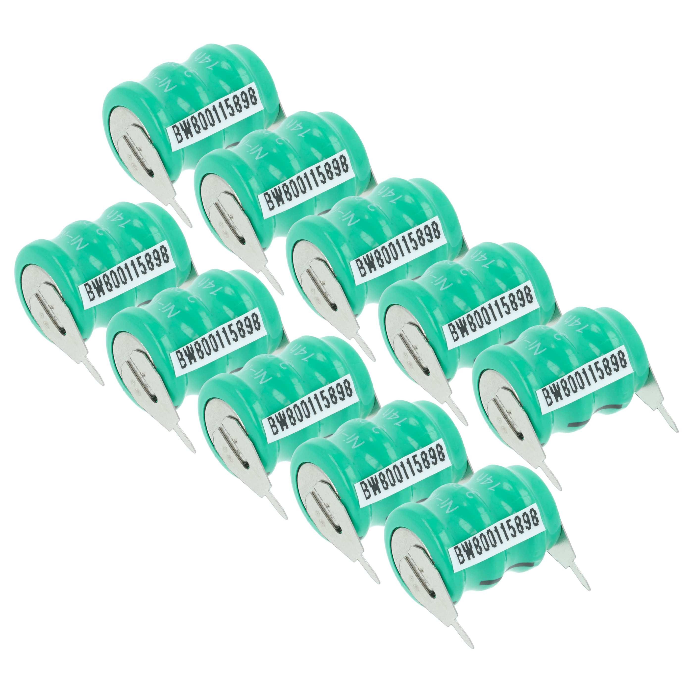 vhbw Elektronikgeräte Laptop-Akku Zelle NiMH 40 mAh (3,6 V, 10 St), Wiederaufladbarer Knopfzellen-Akku (3x Zelle)