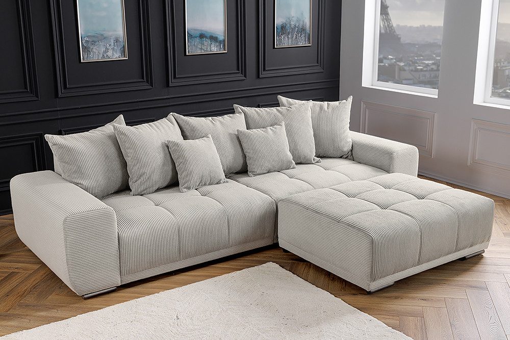 riess-ambiente Fußhocker ELEGANCIA 110cm champagner beige (Einzelartikel, 1 St), Wohnzimmer · Cord · mit Ziersteppung · für Sofas · Modern Design