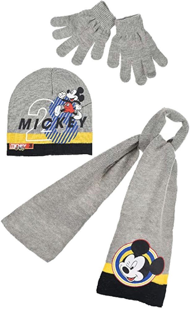 Sun City Mütze & Schal & Handschuhe Mickey Maus Jungen Winter Strick Set 3 tlg. Mouse