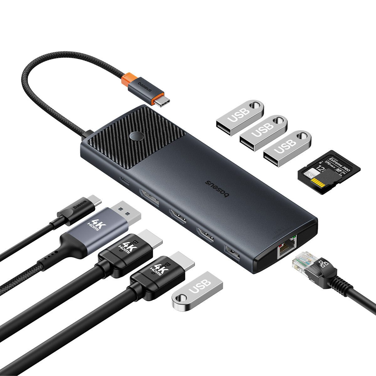 USB-HUB 11in1 USB-A/USB-C PD/HDMI/DP/RJ45/SD/TF – schwarz USB-Adapter