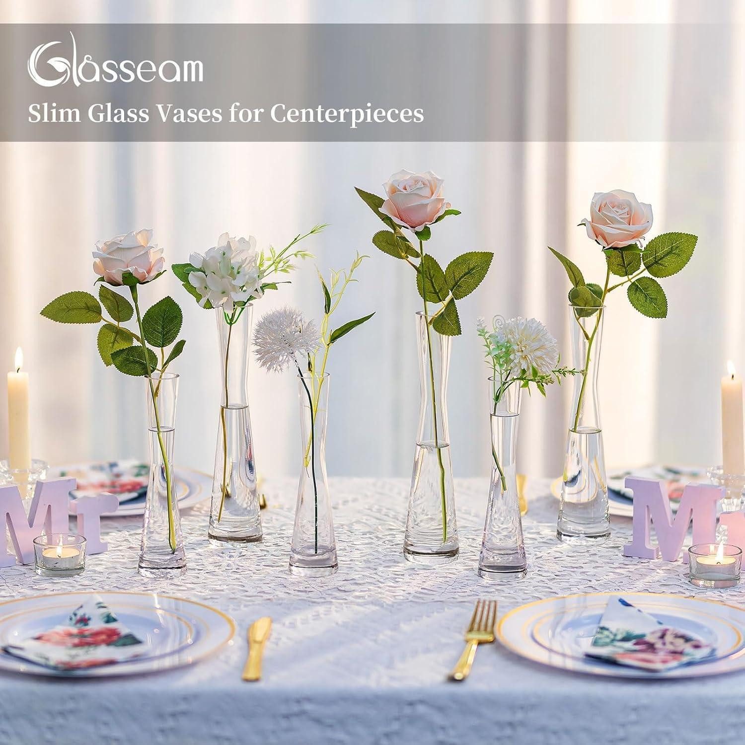 LuxusKollektion Tischvase 3er Set Handmade Glasvasen 24.5cm Hoch - Schmale Blumenvase für Tulpen