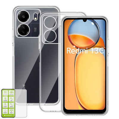 Wigento Handyhülle Für Xiaomi Redmi 13C Silikoncase TPU Hülle Transparent + 0,26 H9 Glas