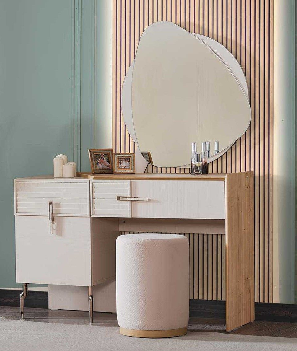 Xlmoebel Schminktisch XLMOEBEL Kosmetiktisch in Beige mit Schubladen und Regal (3-St., Mit 2 Schubladen), Made in Europa