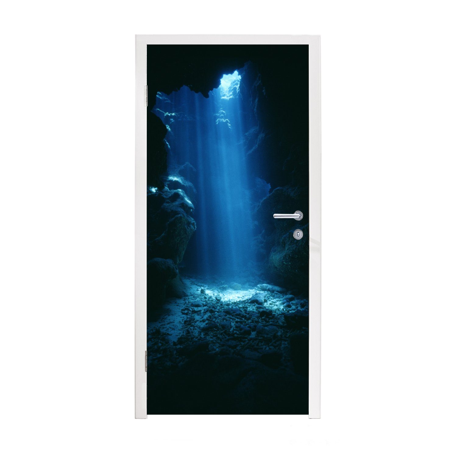 MuchoWow Türtapete Höhle im klaren blauen Wasser von Grand Cayman, Matt, bedruckt, (1 St), Fototapete für Tür, Türaufkleber, 75x205 cm
