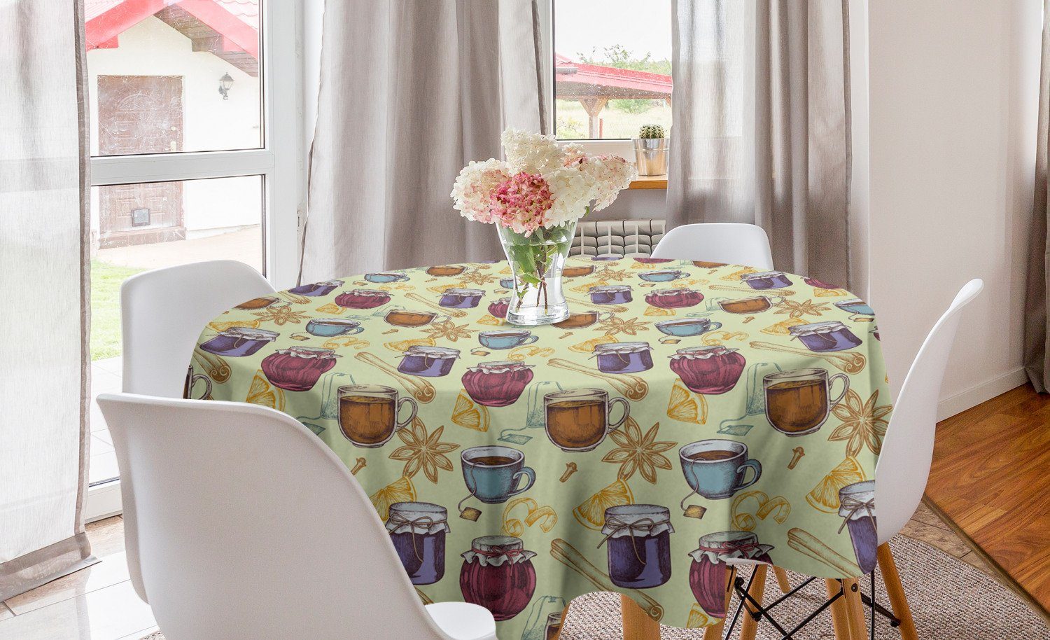 Abakuhaus Tischdecke Kreis Tischdecke Abdeckung für Esszimmer Küche Dekoration, Skizzieren Zimt Teebeutel Gläser Cups