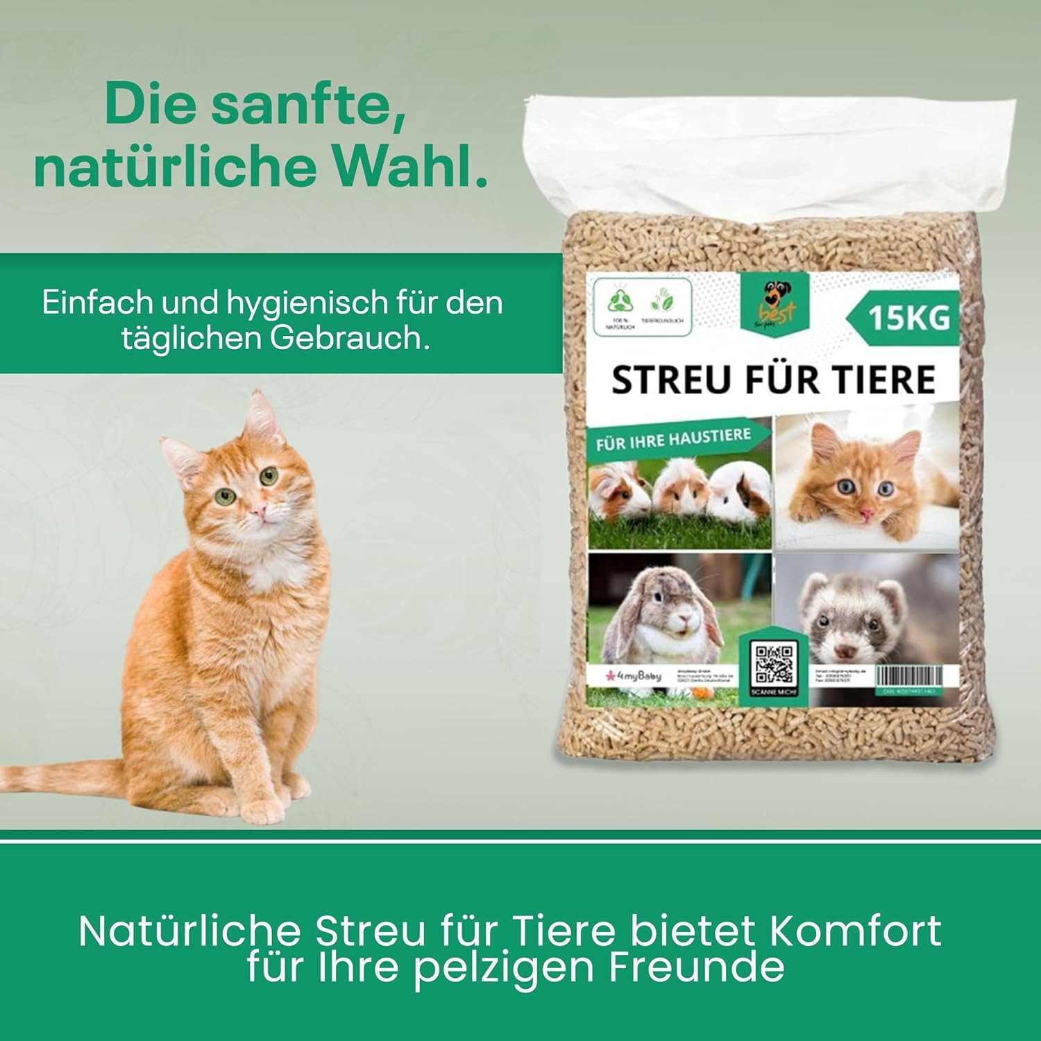 Best for Pets Katzenstreu Streu für Tiere 15 kg für Haustiere, 100% natürlich