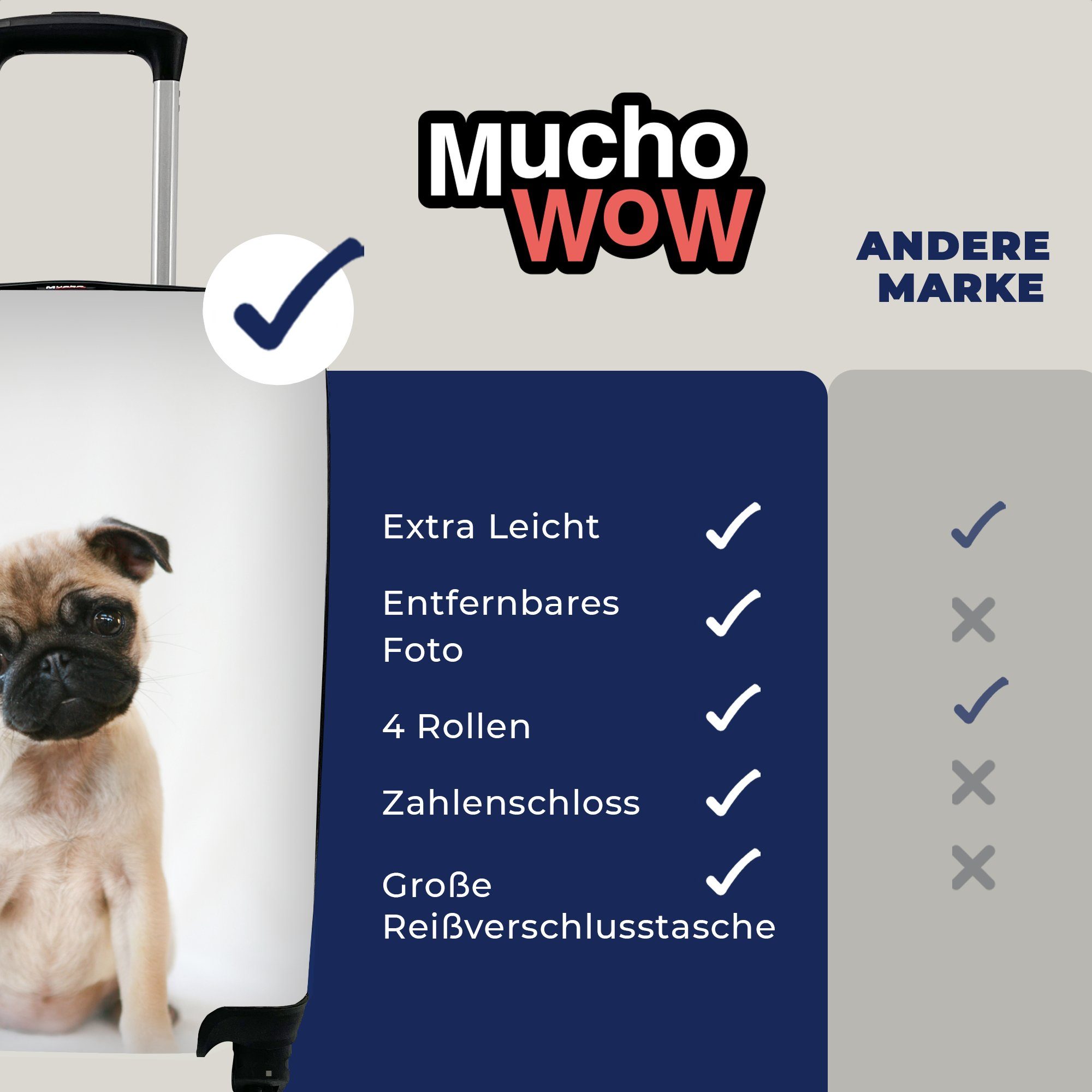 Haustiere Ferien, - MuchoWow Reisetasche Handgepäck Rollen, Trolley, - Porträt, 4 mit rollen, für Handgepäckkoffer Reisekoffer Hund