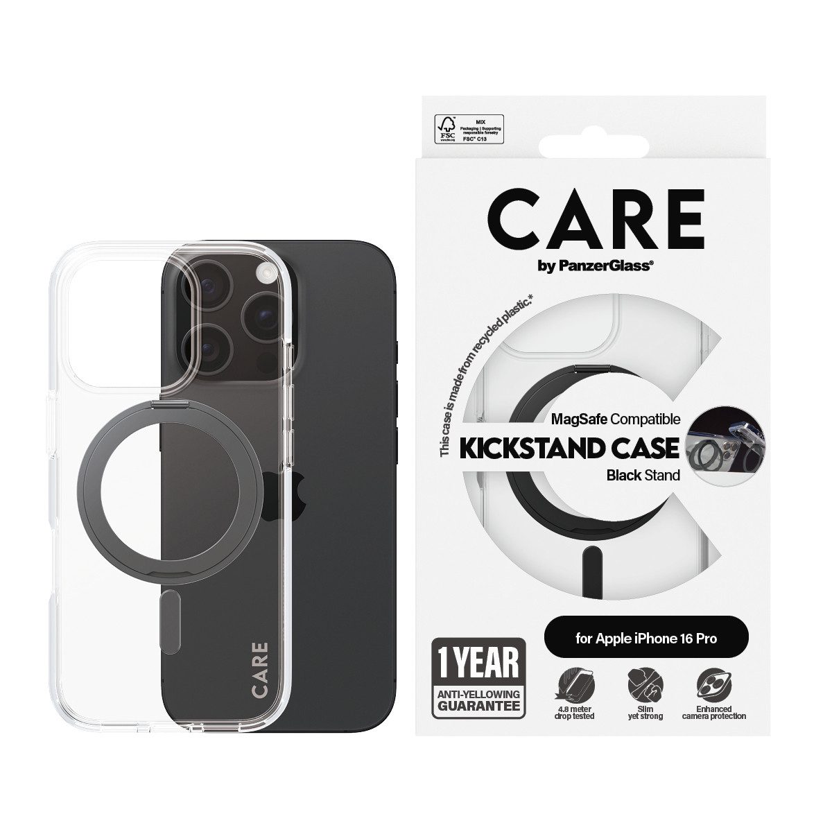 CARE by PanzerGlass Handyhülle Kickstand Case für Apple iPhone 16 Pro, Backcover, Schutzhülle, Handyschutzhülle, Case, Schutzcase, stoßfest