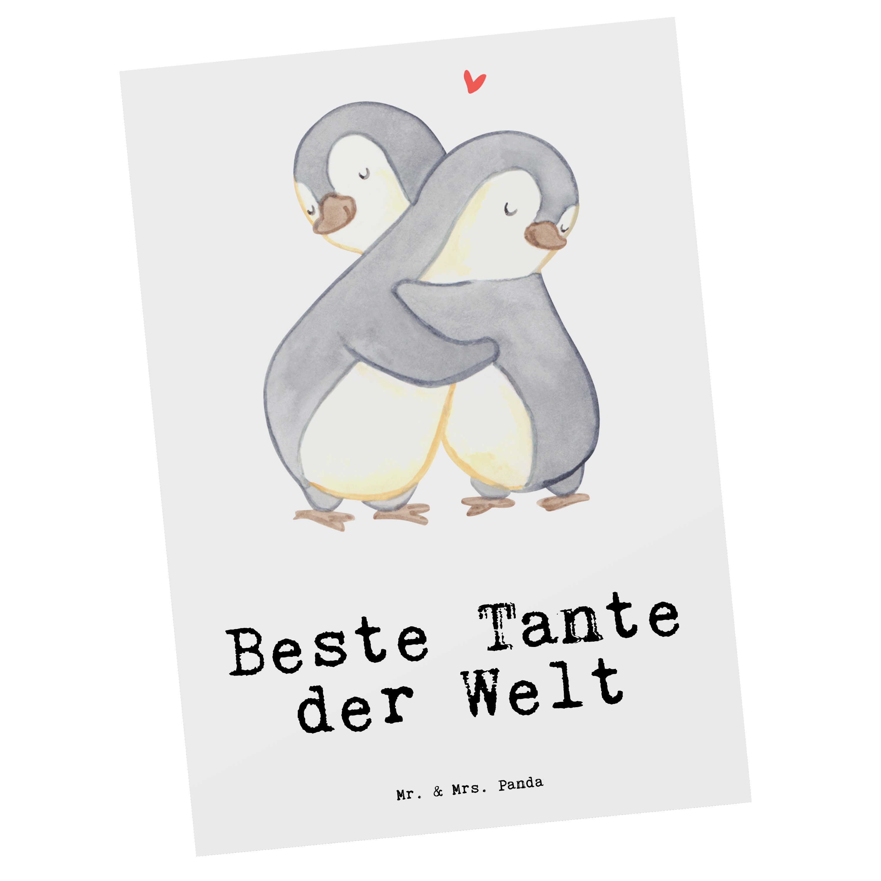Mr. & Mrs. Panda Postkarte Pinguin Beste Tante der Welt - Weiß - Geschenk, Bedanken, Dankeschön, Geburtstagsgeschenk, Geschenktipp, Einladung, Familie, Karte, Ansichtskarte