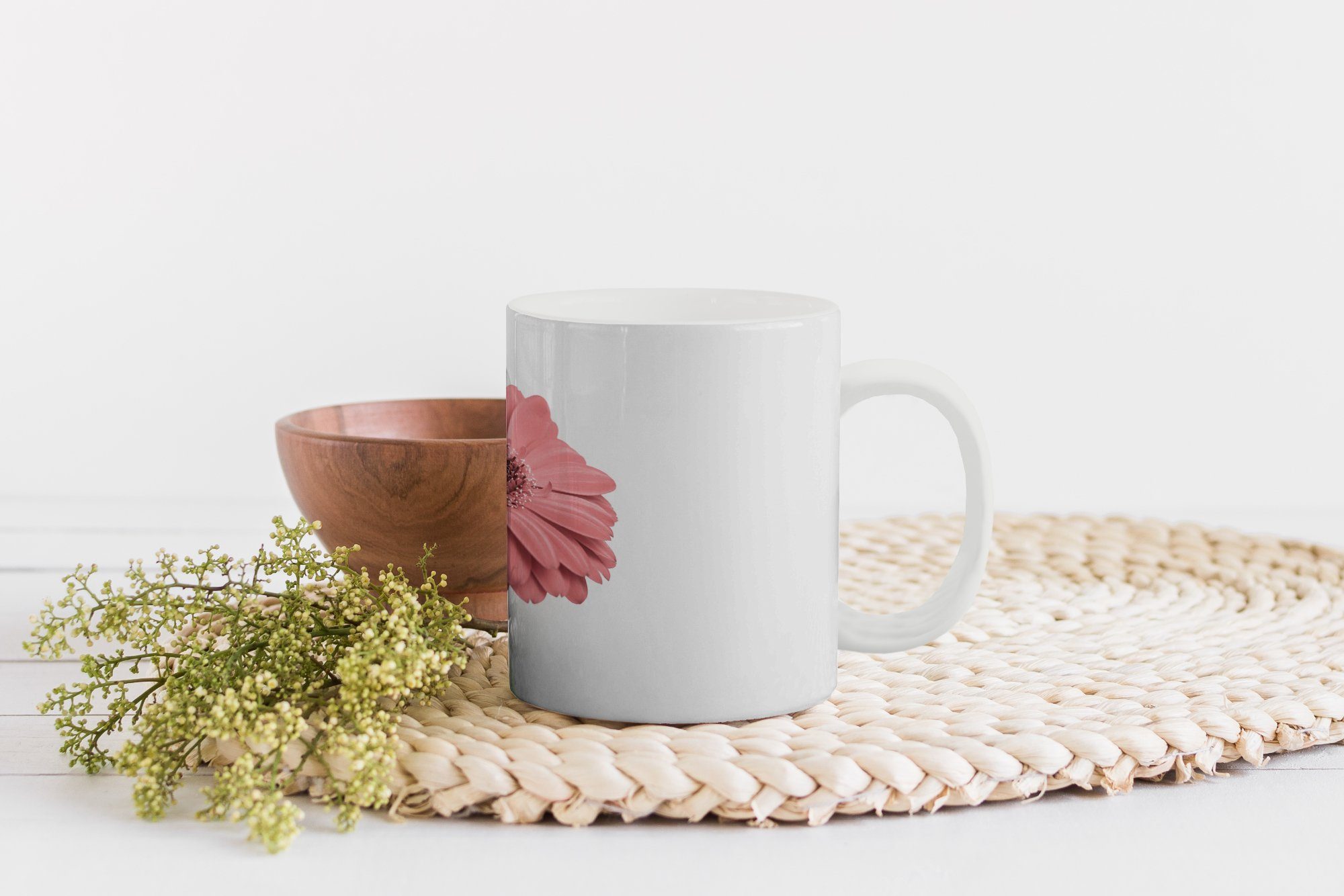 MuchoWow Tasse Blumen - Rosa Geschenk Keramik, - - Natur Weiß Kaffeetassen, Pflanze, Becher, Teetasse, - Teetasse