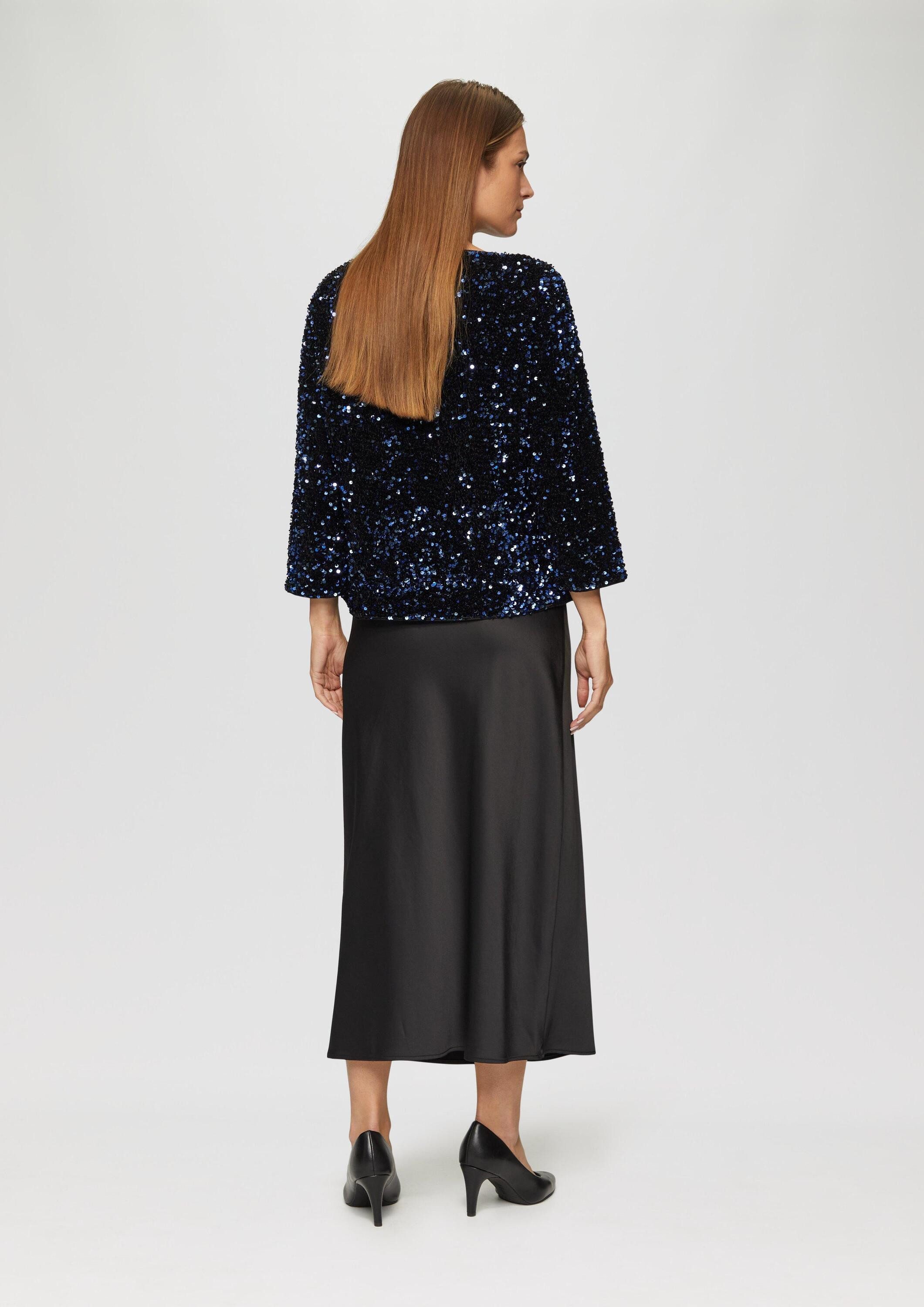 s.Oliver Kurzarmbluse Bluse Samtbluse mit Pailletten-Besatz