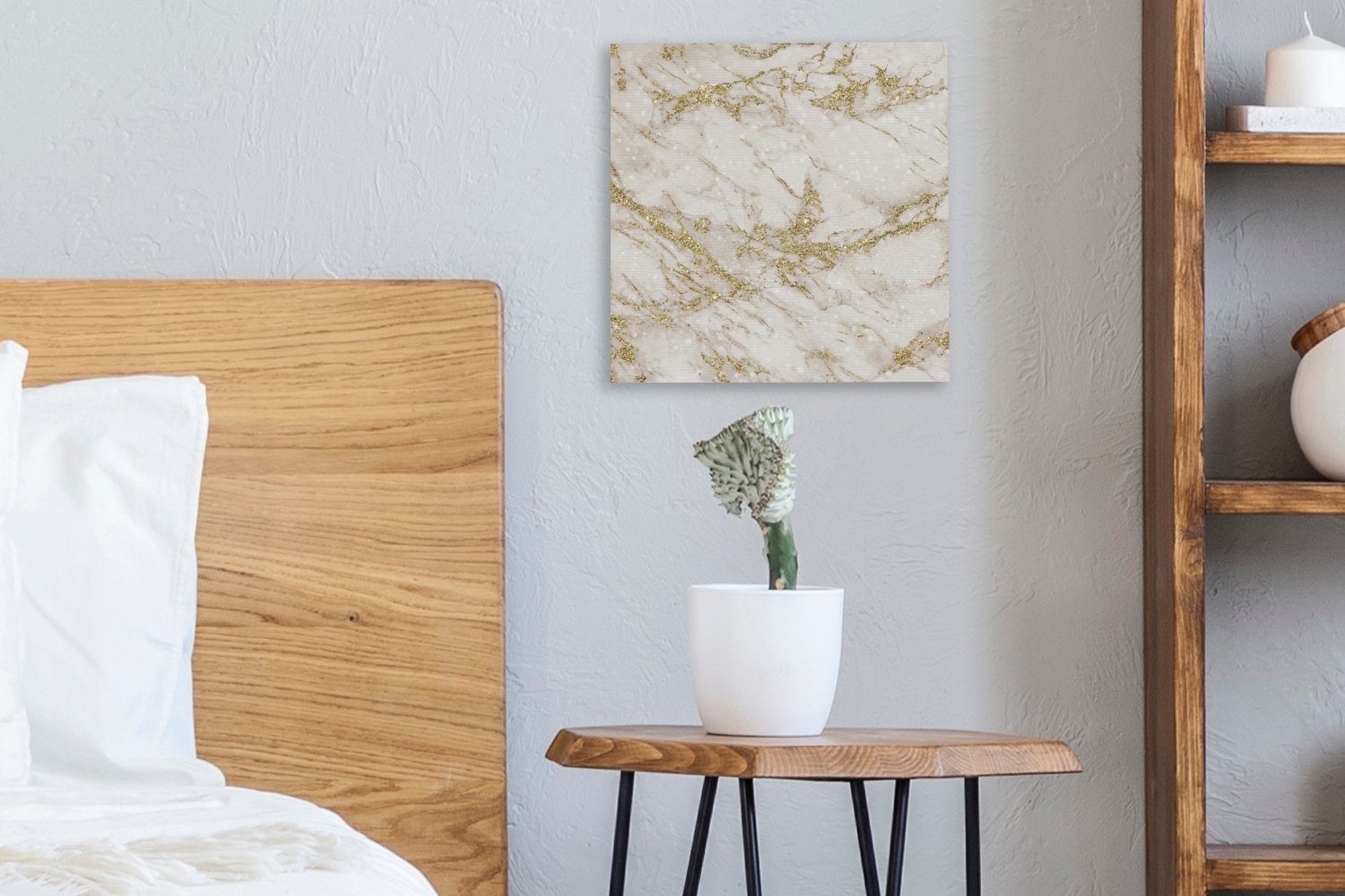 OneMillionCanvasses® Leinwand für Leinwandbild Wohnzimmer St), - - bunt Schlafzimmer - Muster Bilder (1 Weiß Marmor Gold,