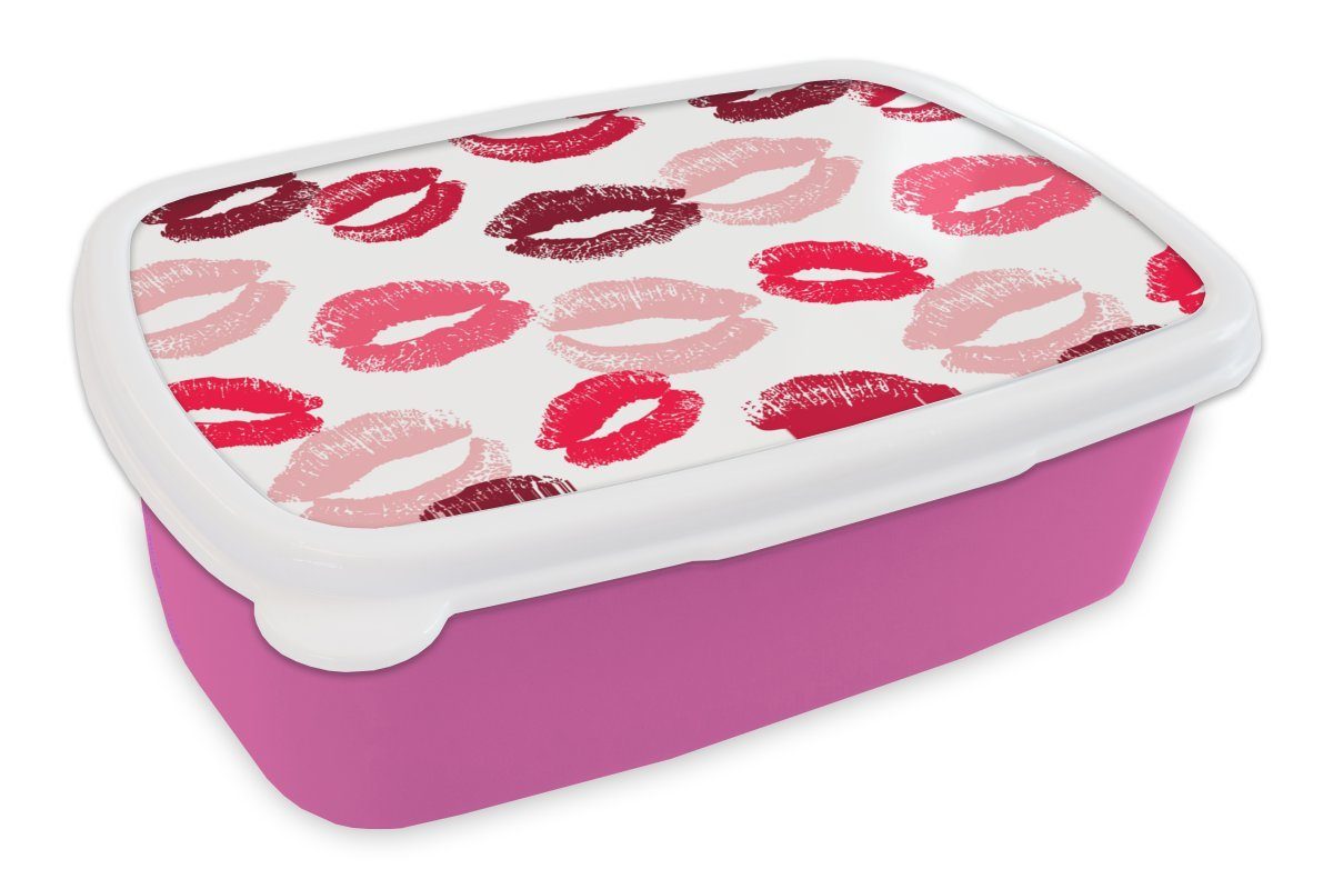 Kuss Brotdose (2-tlg), - rosa Kunststoff für Brotbox für Mädchen, Snackbox, Geschenk - Lunchbox Erwachsene, Kunststoff, Kinder, Lippen Paare, MuchoWow