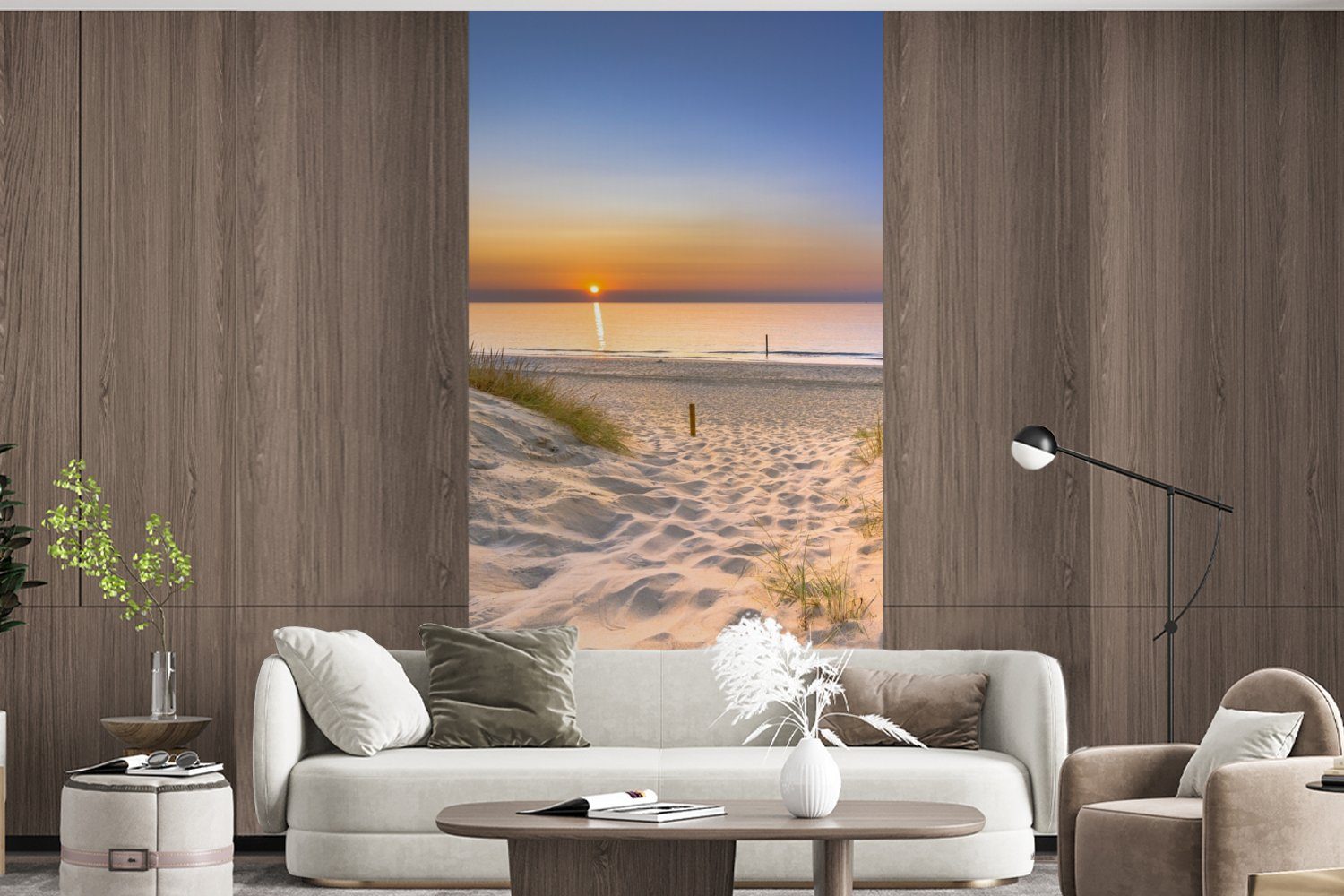MuchoWow Fototapete Strand für Düne (2 - Horizont bedruckt, Matt, - Wohnzimmer Küche, Sonnenuntergang Fototapete - Gras, Schlafzimmer St), Vliestapete 