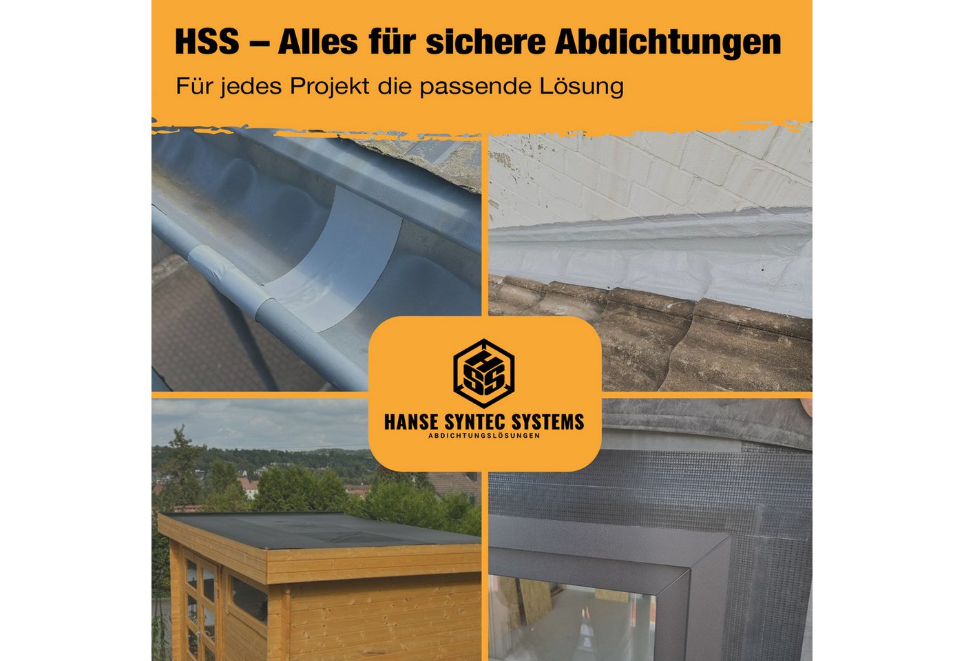 Thumbnail - Hanse Syntec Systems Dichtband HSS Butylband EPDM, wasserdicht, gewebeverstärkt, 10cm x 5m schwarz gewebeverstärkt, EPDM...