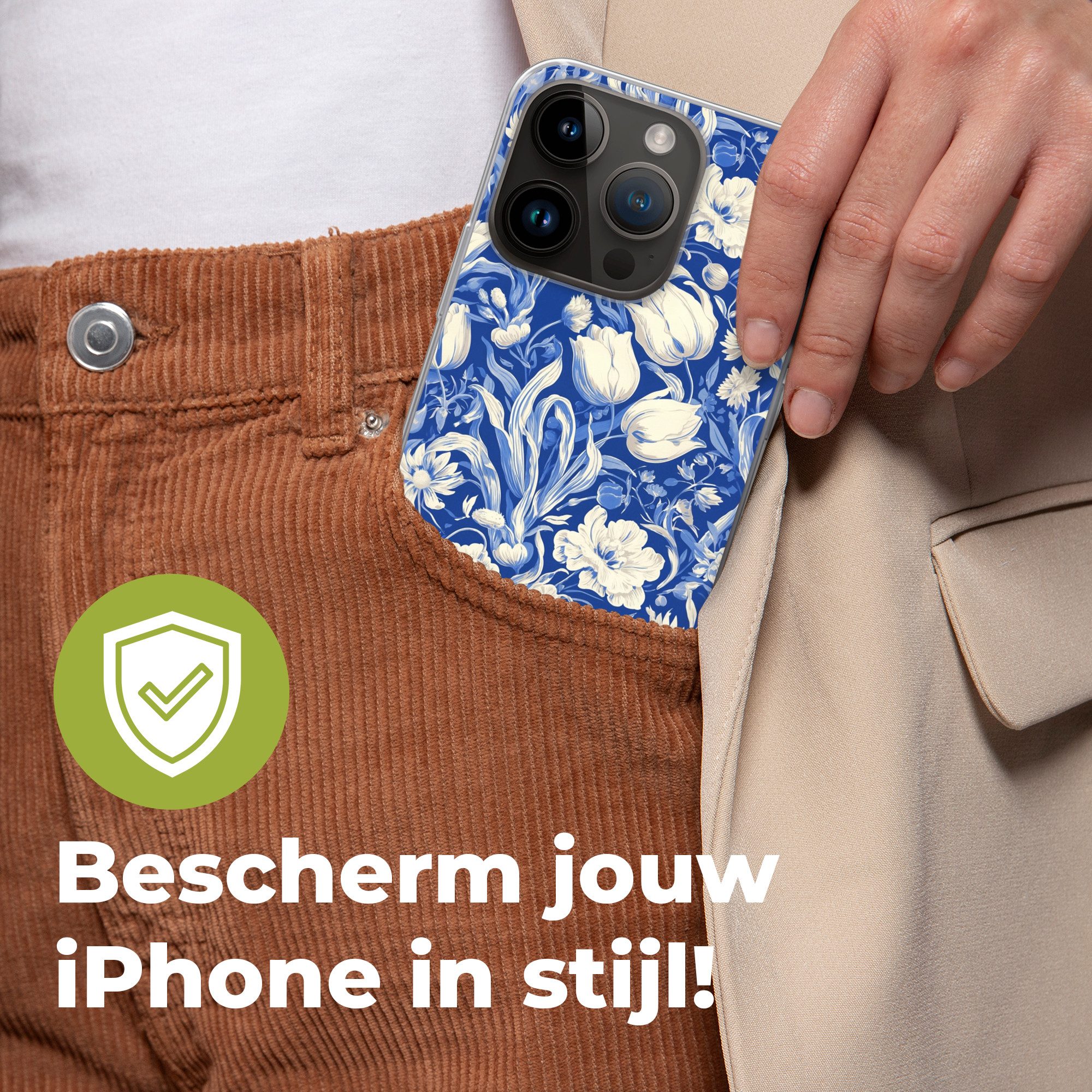 MuchoWow Handyhülle für Apple iPhone 14 Pro Blumen - Delfter Blau - Muster - Tulpe, Smartphone-Bumper, Print, Handy Schutzhülle Dünn
