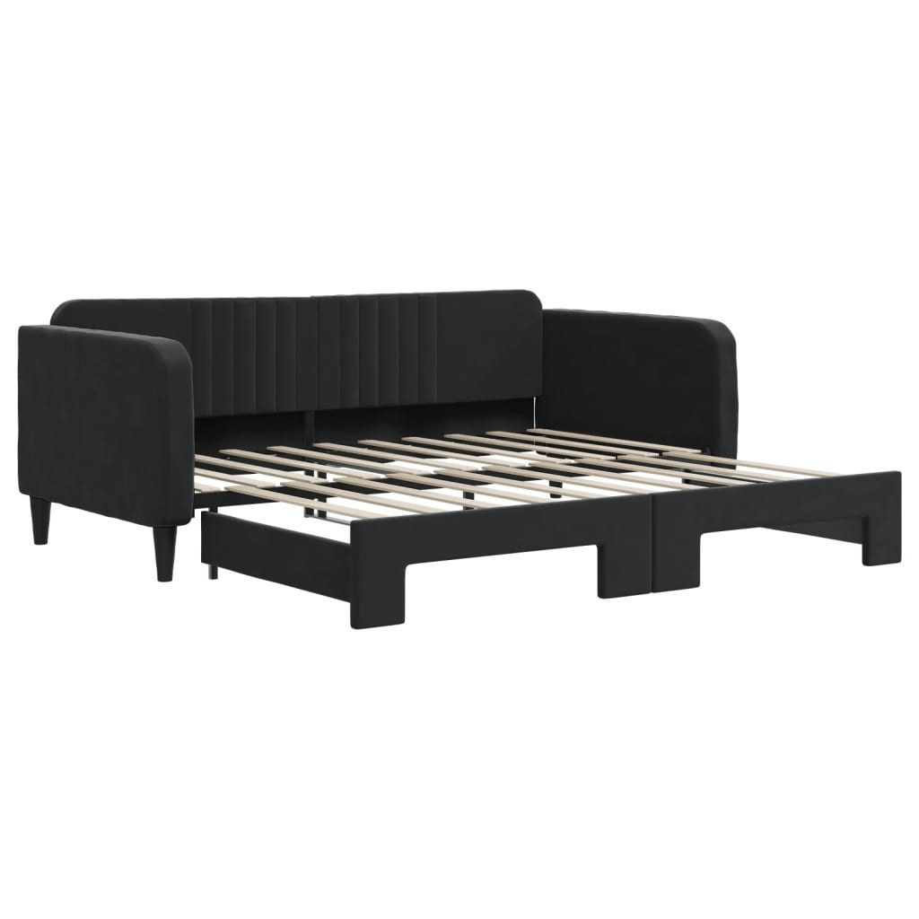 vidaXL Ausziehbett, Tagesbett Ausziehbar Schwarz 90x190 cm Samt