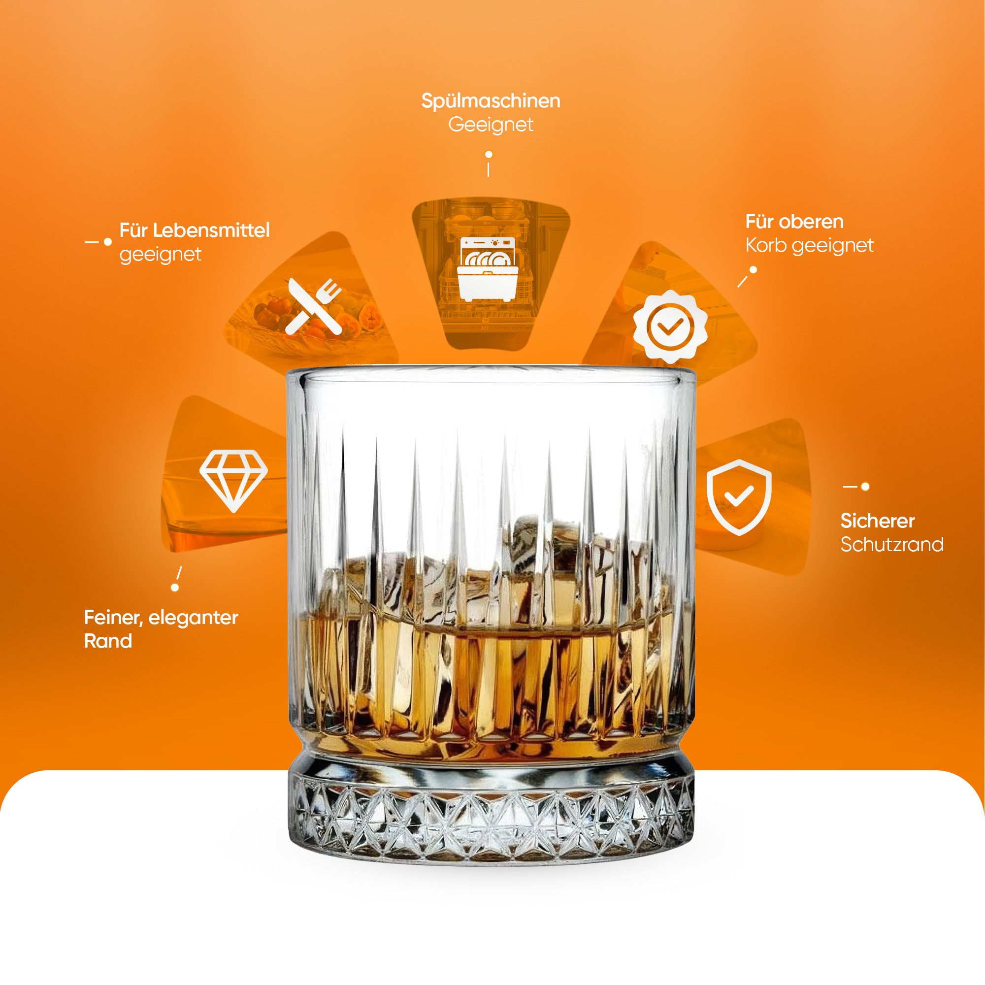Pasabahce Gläser-Set Elysia Whiskeyglas, 4-tlg., Glas, 4er Set, 210ml, ideal für Whisky, Bourbon oder Cocktails