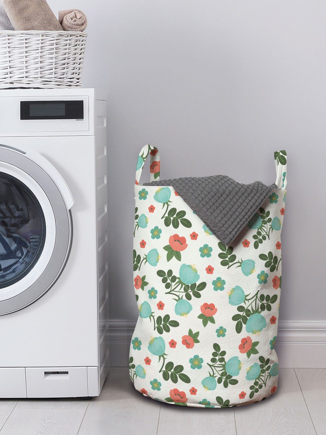 Abakuhaus Wäschesäckchen mit Wäschekorb Kordelzugverschluss Griffen Frühling Waschsalons, Blumen für
