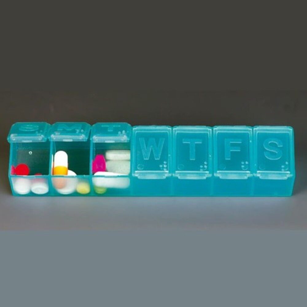 DocMed Pillendose DocMed Medikamenten Wochendispenser klein (Praktische Klappdeckel, 1 St., Tagesdispenser für Medikamente), Kompakter Wochendispenser, Praktischer Medikamentenhelfer