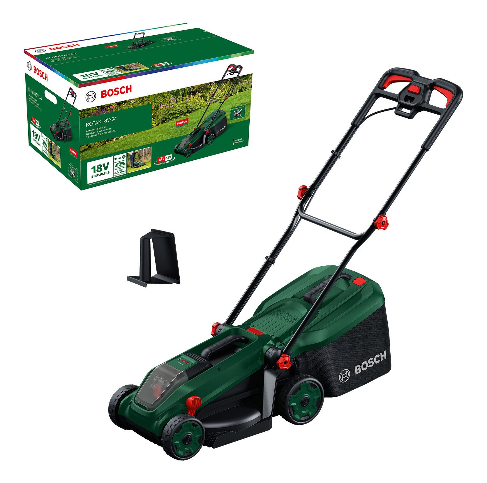 BOSCH Akkurasenmäher Rotak 18V-34, 34 cm Schnittbreite, Ohne Akku - im Karton