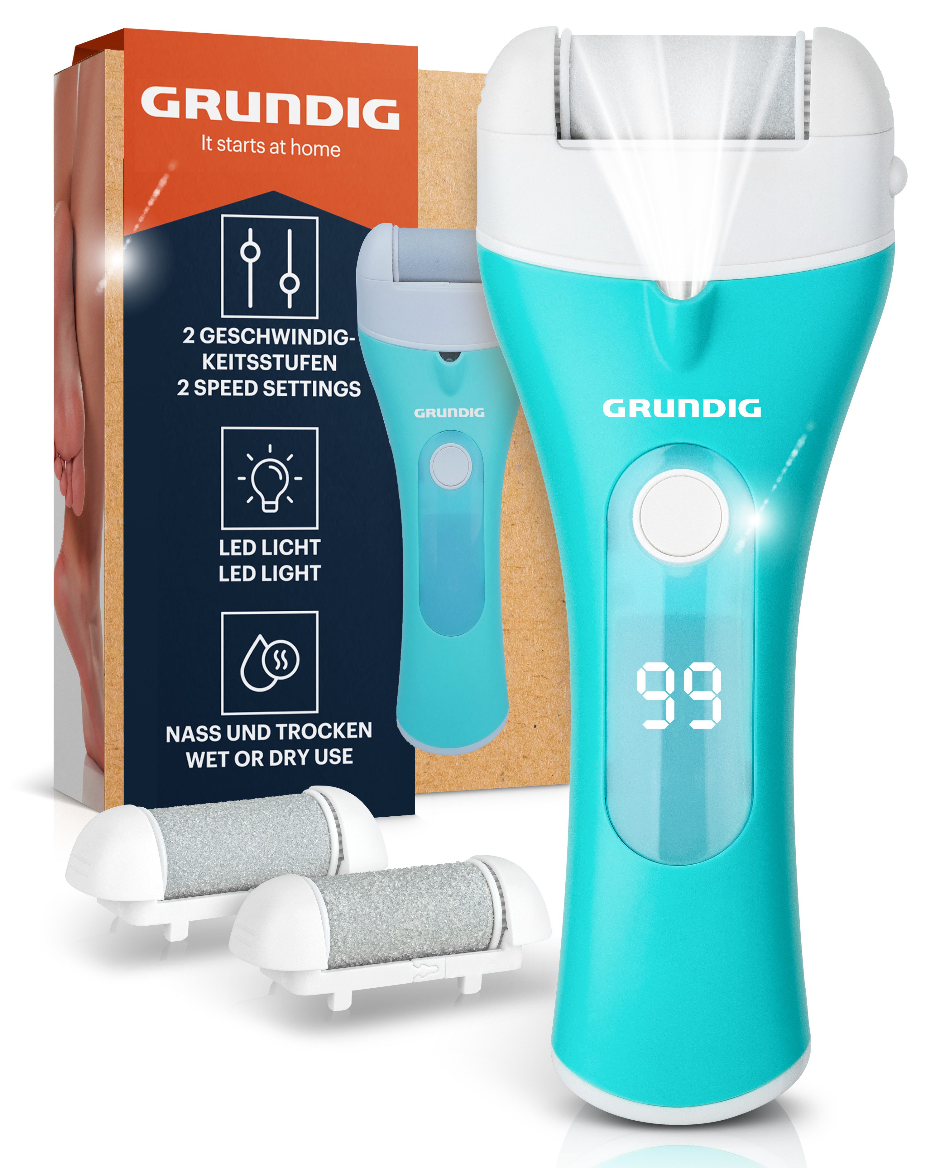 Grundig Elektrischer Hornhautentferner Hornhautentferner Premium Akku Hornhaut Entferner + Ersatzrollen