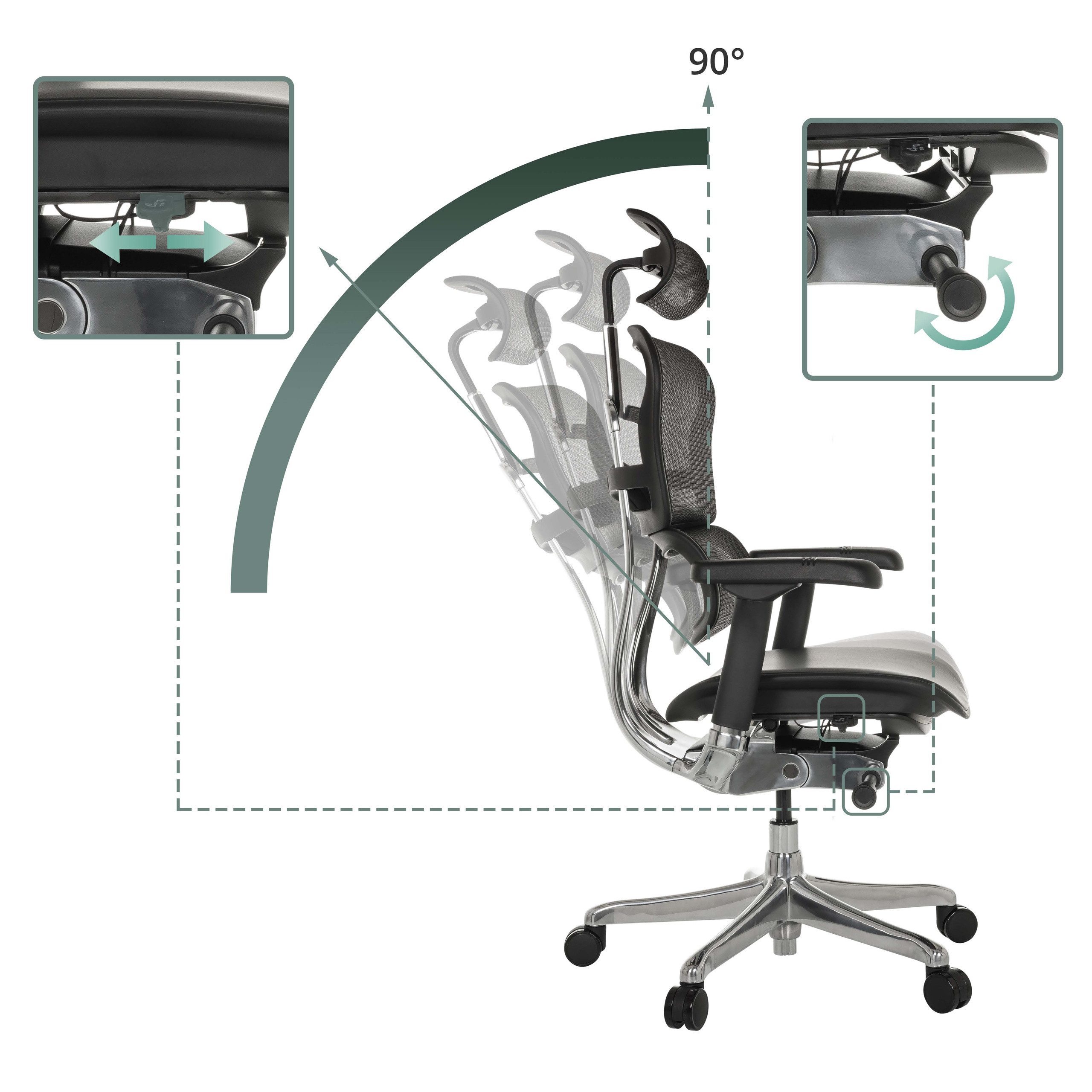 hjh OFFICE Drehstuhl Luxus Chefsessel Ergohuman Gen2 Leder/Netzstoff (1 St), Profi Bürostuhl Schreibtischstuhl ergonomisch