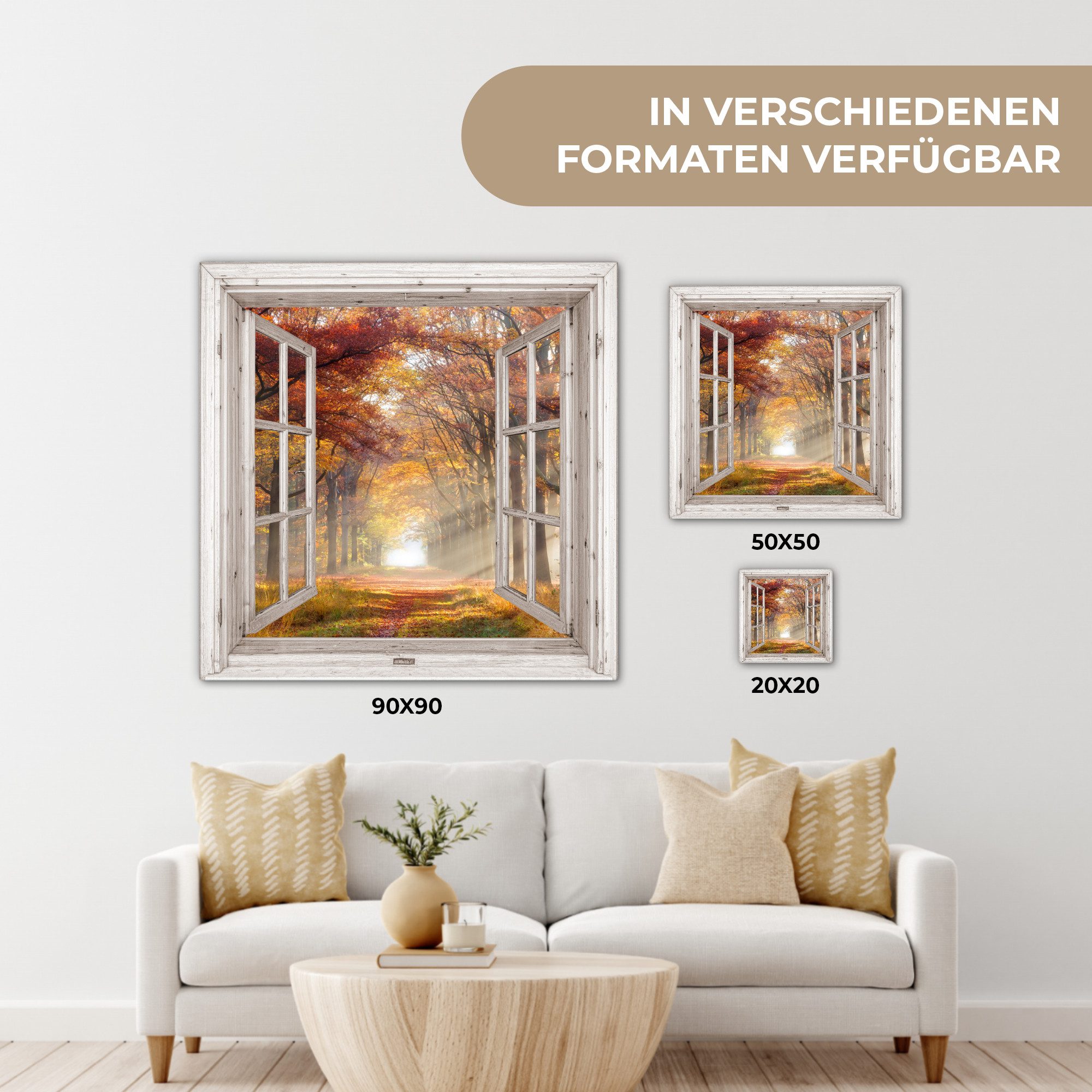 OneMillionCanvasses® Leinwandbild Herbst - Wald - Bäume - Natur - Fensterblick, Fotodruck (1 St), Leinwand Bilder Klein, Wand Dekoration Aesthetic 30x20 cm – Bild 5 von 5