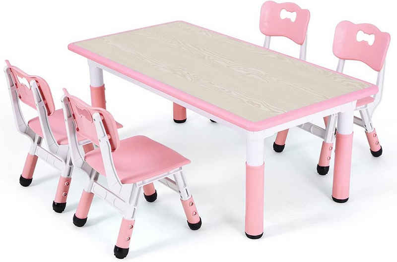 TLGREEN Kindersitzgruppe Kindertisch mit 4 Stühlen, Tisch Stuhl Set Höhenverstellbar