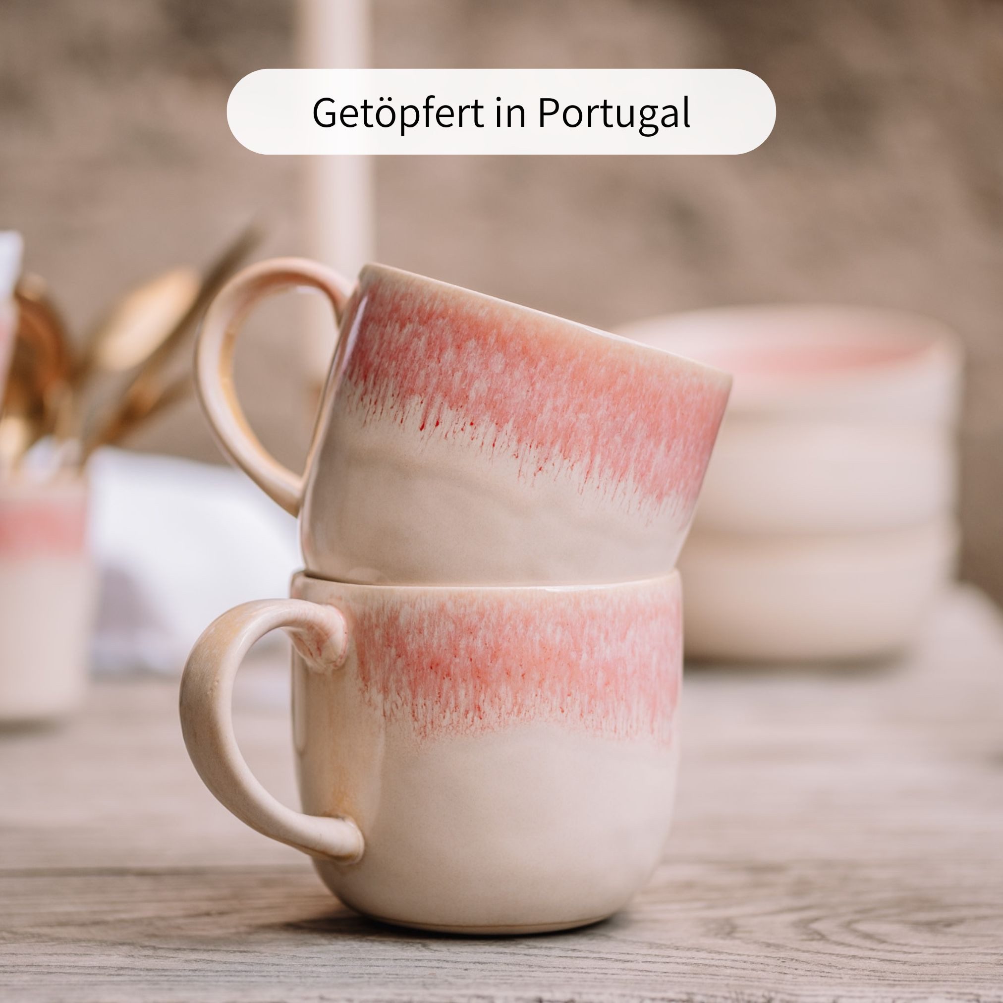 Econovo Tasse Handgefertigt, 1-tlg., Steingut, Große Keramiktasse 400ml Made in Portugal