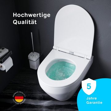 AM.PM Tiefspül-WC Spirit V2.0 Hänge WC Keramik, Spülrandloses WC, Tiefspüler, wandhängend, Abgang waagerecht, Schnellverschluss-Sitz mit Soft-Close-Funktion, Flash Clean