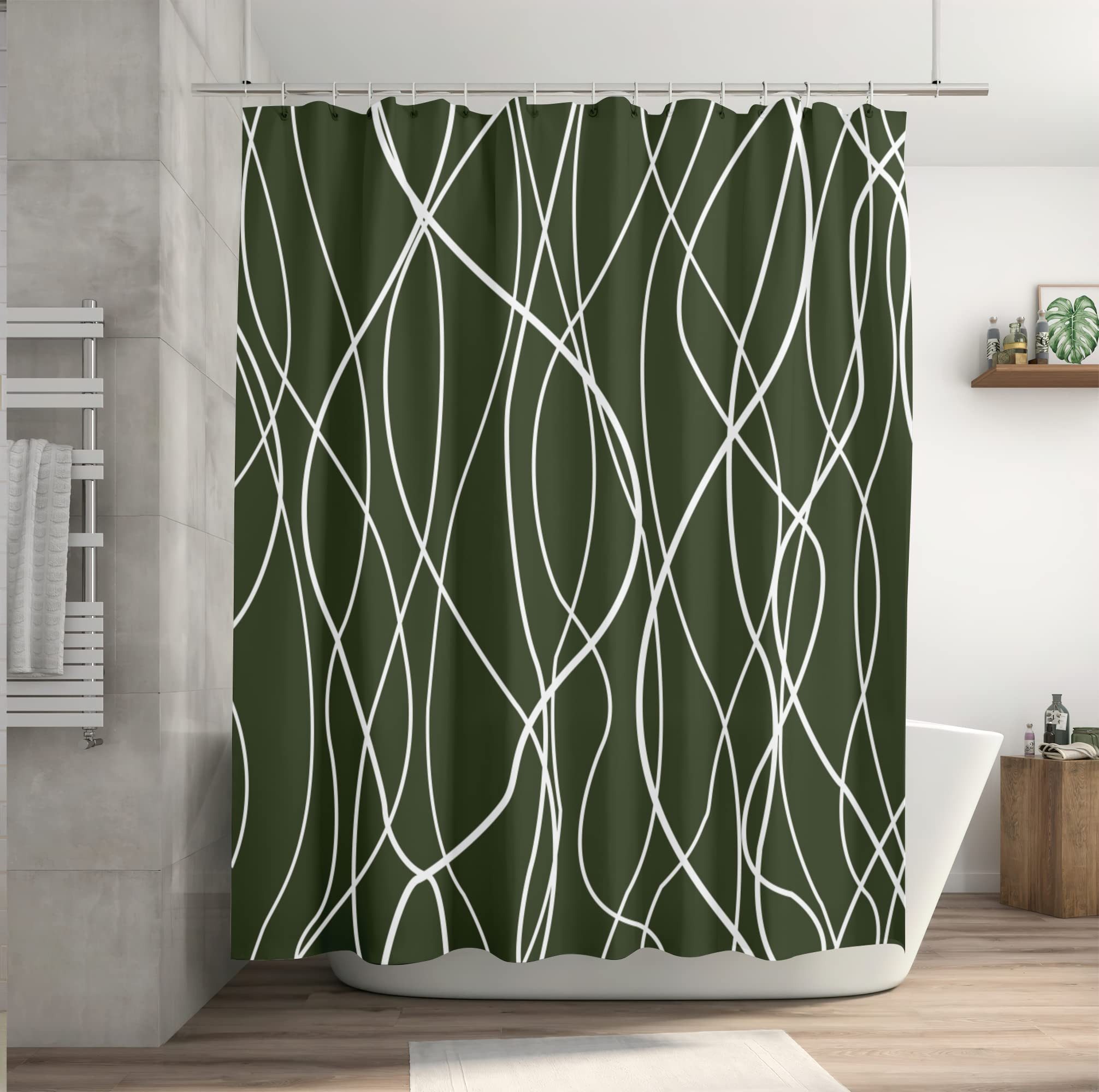 M&W DAS DESIGN Duschvorhang vertikale Wellenlinien dunkel grün