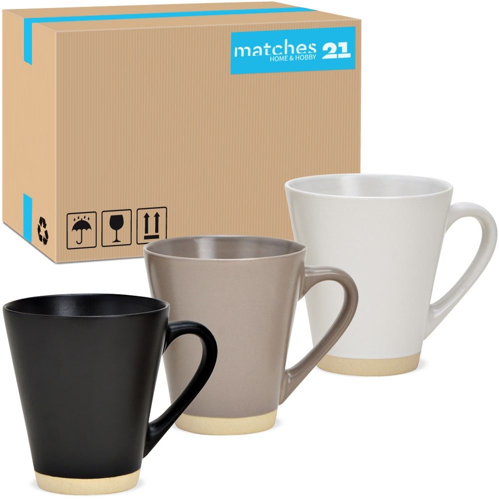 matches21 HOME & HOBBY Tasse Große Kaffeetassen 36er Set einfarbig edel Rand creme, Keramik, Tee Kaffee-Becher modern schwarz beige weiss 370 ml