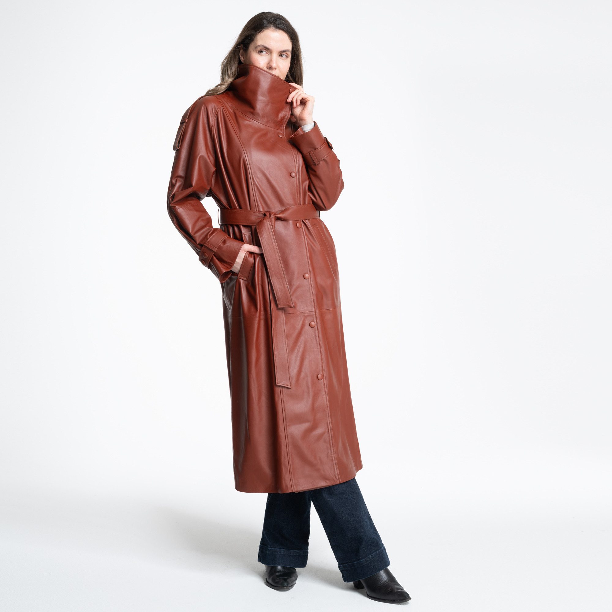 Mouflon Lederjacke Angel Echtleder-Mantel mit modischem Designerkragen