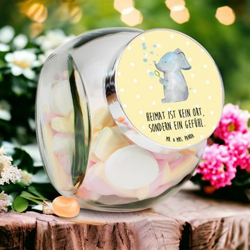 Mr. & Mrs. Panda Vorratsglas XL 2000ml Elefant Seifenblasen - Gelb Pastell - Geschenk, Gewürzdose, Premium Glas, (1-tlg), Stilvoll & Praktisch