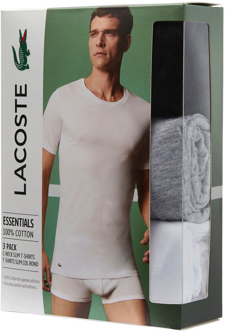 grau Lacoste für Baumwollmaterial weiß T-Shirt Atmungsaktives angenehmes Hautgefühl (3er-Pack) schwarz