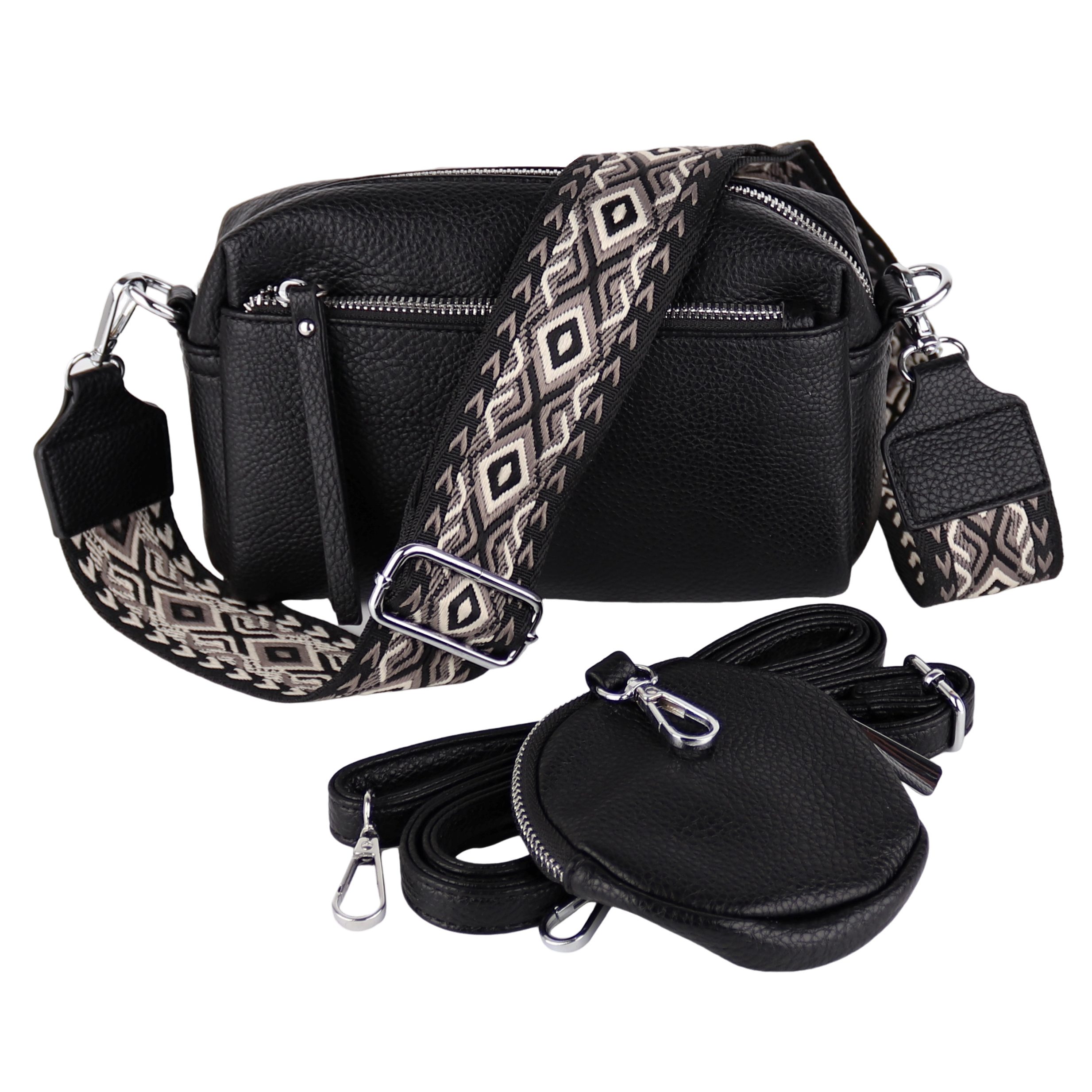 MIRROSI Umhängetasche Damen, Veganleder Crossbody Tasche Bag, Schultertasche (inkl. 1 Münzbeutel und 2 Wechselgurte, 19x14x8cm (BXHXT), gemusterten & verstellbaren Schulterriemen