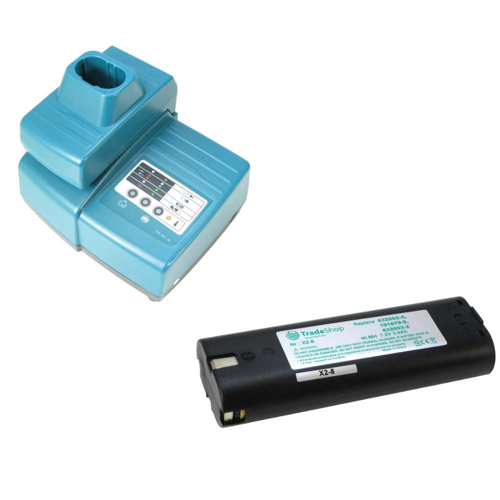Trade-Shop 2in1 Set passend für Makita 7033, 7000, 7001, 7002 - Ladegerät + Akku Ni-MH 3300 mAh (7.2 V)