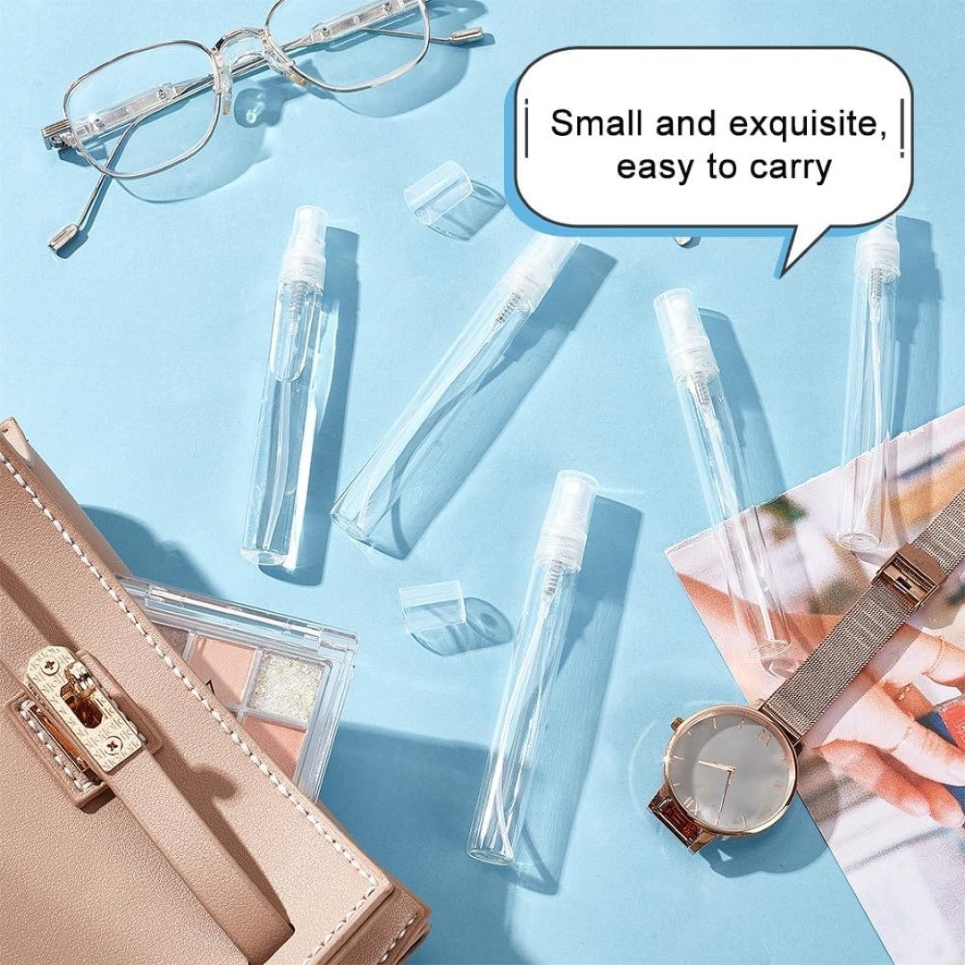 Benecreat Sprühflasche 25er Set Mini Sprühflaschen 10 ml Feinnebel Zerstäuber Glas Reisegröße, (25-teiliges Mini-Sprühflaschen-Set 10 ml für Kosmetik und Parfüm – Bild 5 von 5