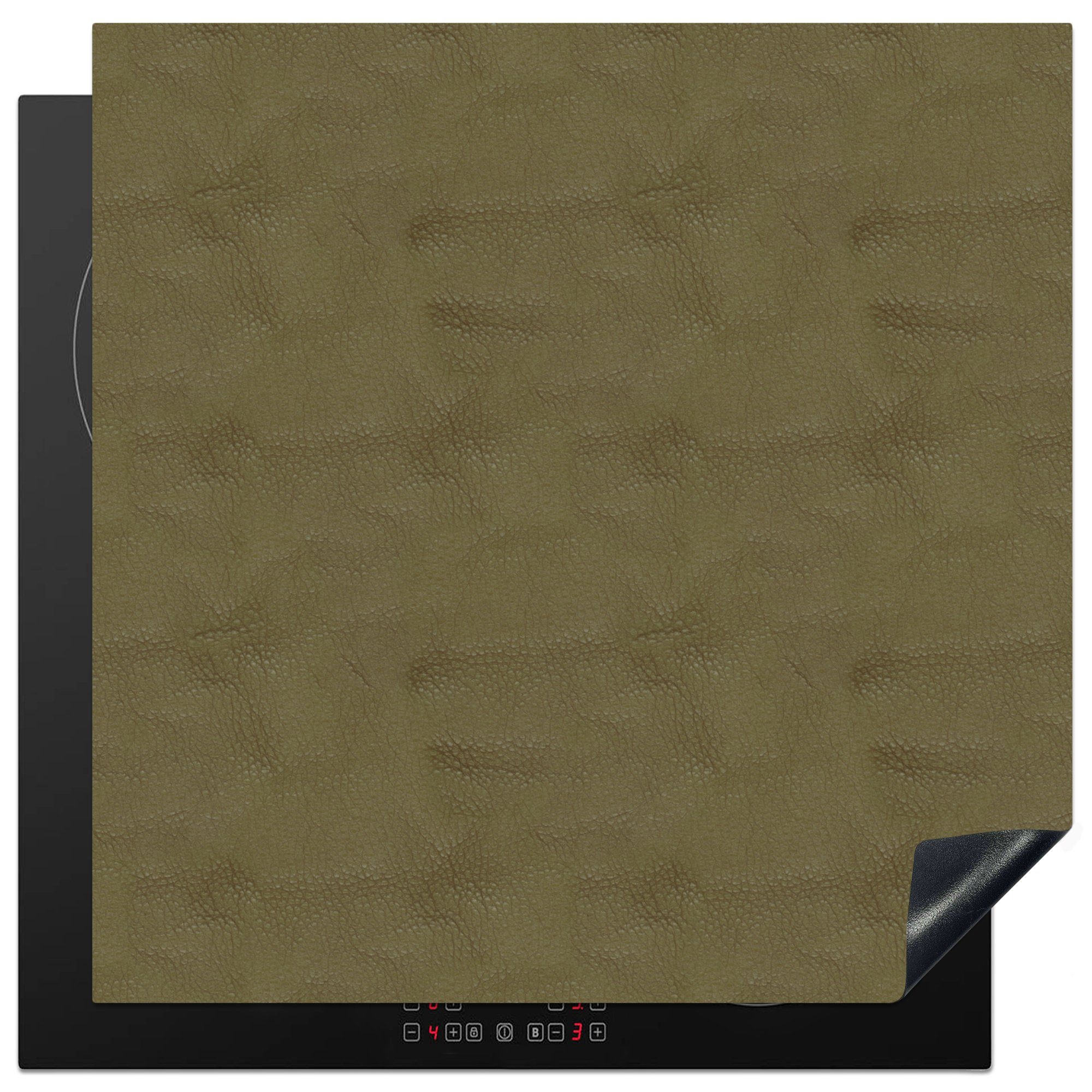 MuchoWow Herdblende-/Abdeckplatte Induktionsschutz - Leder - Grün - Tiere, Vinyl, (1 tlg), 78x78 cm, Ceranfeldabdeckung, Arbeitsplatte für küche