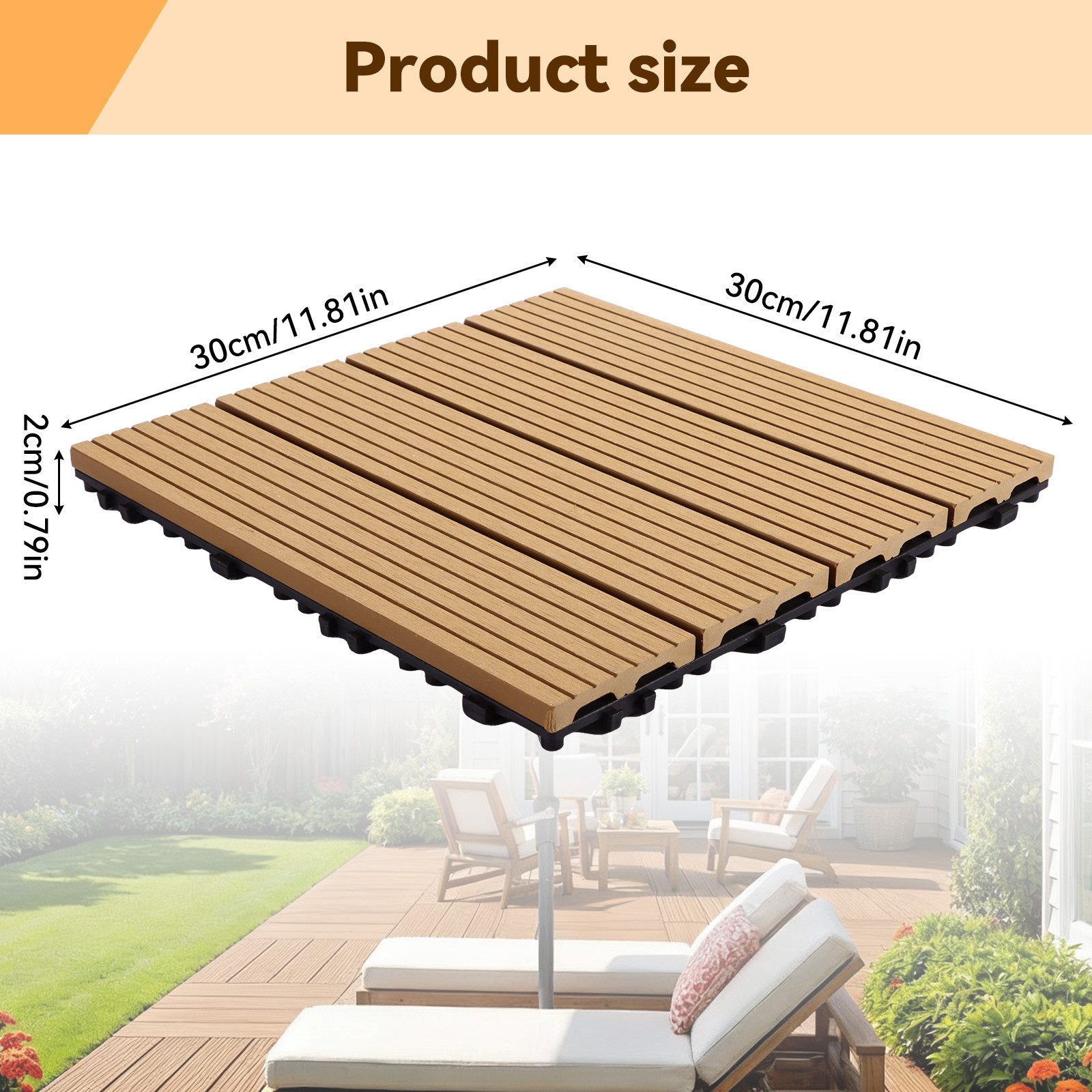 BlingBin Terrassendielen 30 x 30 cm PVC Bodenplatte, Terrassenfliesen für Außen Terrasse Balkon, 1 m², BxL: je 30x30 cm, 20 mm Stärke, (1er Set, 11-St., 11-teil – Bild 2 von 5