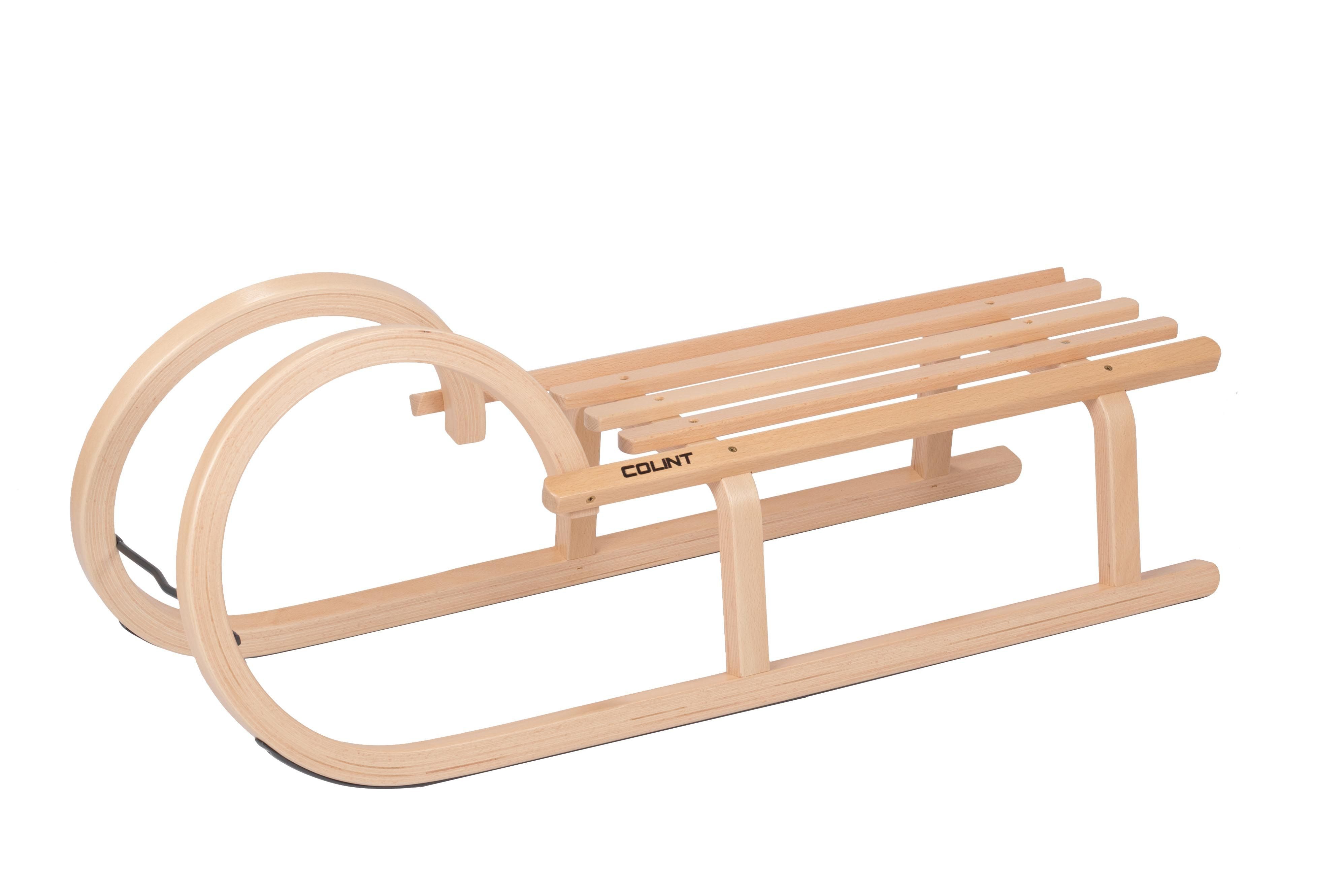 COLINT Hornschlitten Hörner Holzrodelrodel, 100, 110 & 120 cm, stabile Ausführung durch 3 Bockstützen