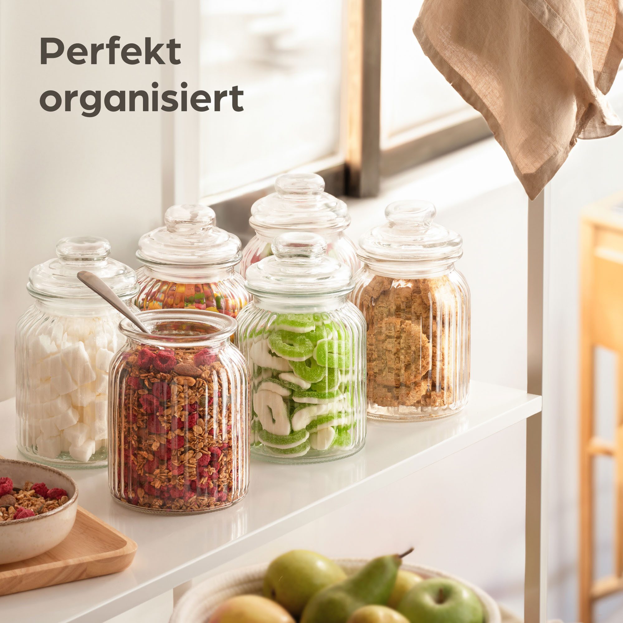 Praknu Vorratsglas 6er Set Bonbonglas mit Deckel Groß 1L - Candy Bar Gläser - Luftdicht, Glas, (Set, 6-tlg), Candy Bar Gläser - Luftdicht - Mit Etiketten - Für  – Bild 5 von 5