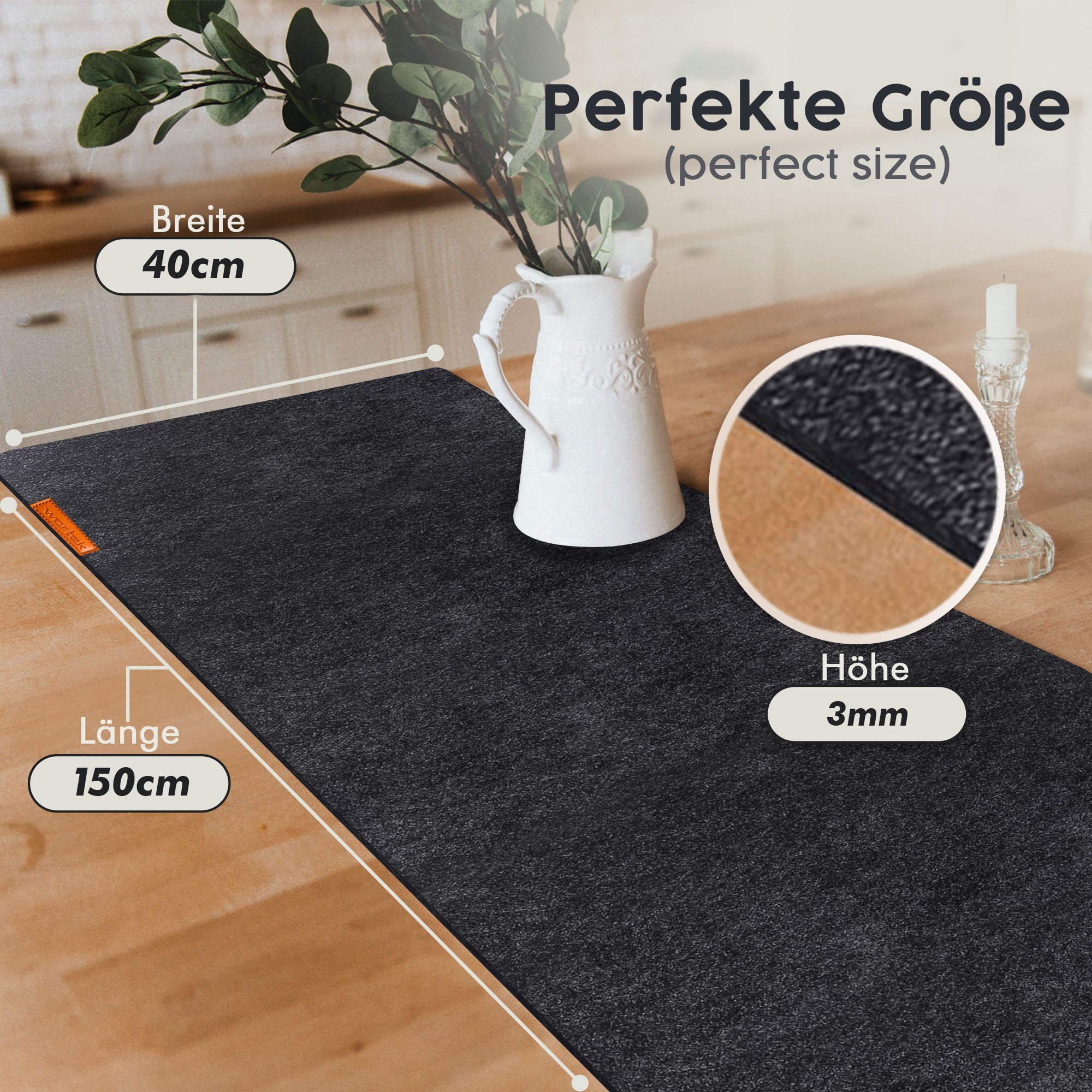 wortek Tischläufer Filz Tischläufer 150 x 40 cm – Filz Tischdecke, waschbare Filzläufer, Skandinavische Tischdeko, Tisch Filzläufer