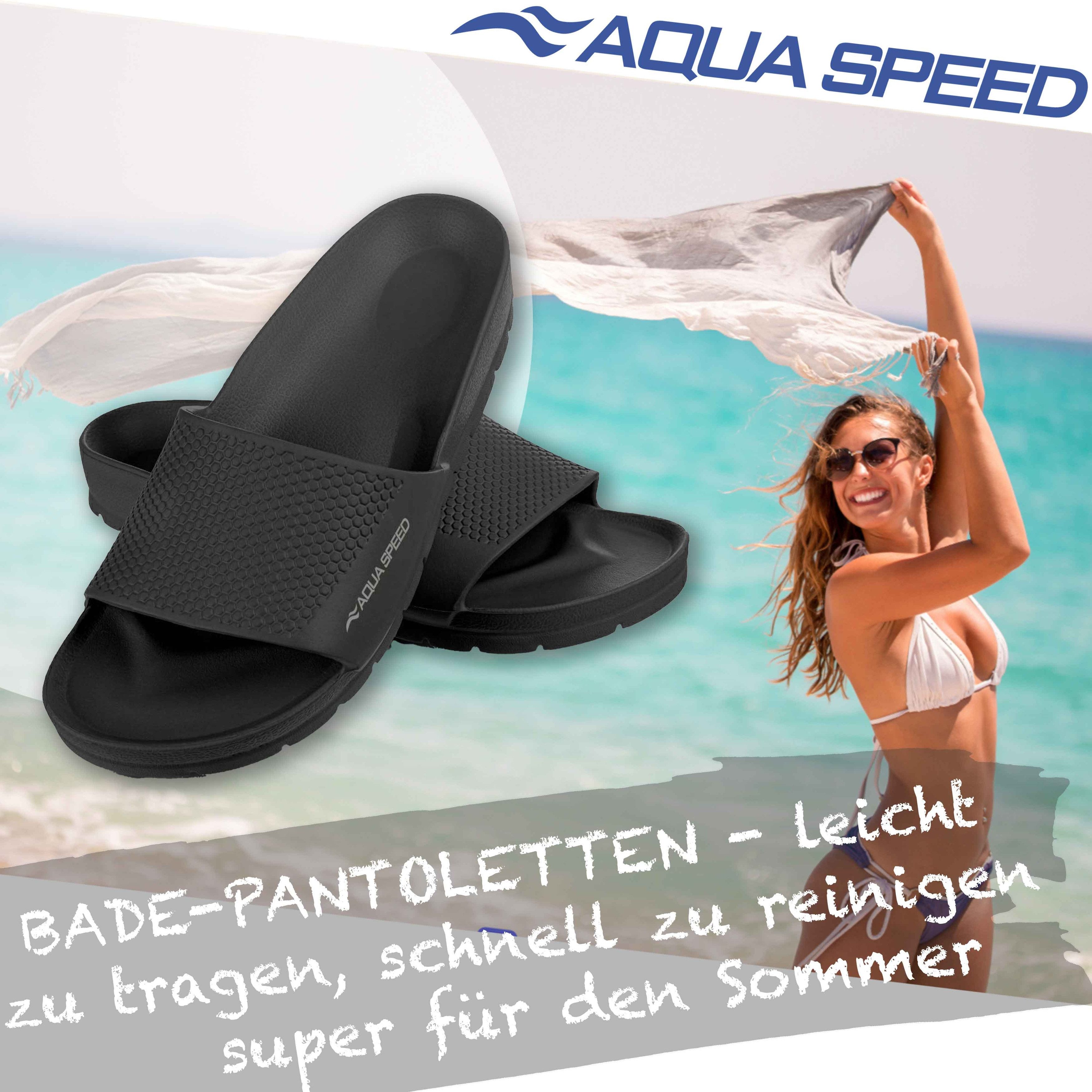 Aqua Speed Badelatschen OSLO + kl. Fasertuch Damen und Herren Duschsandalen Badepantolette