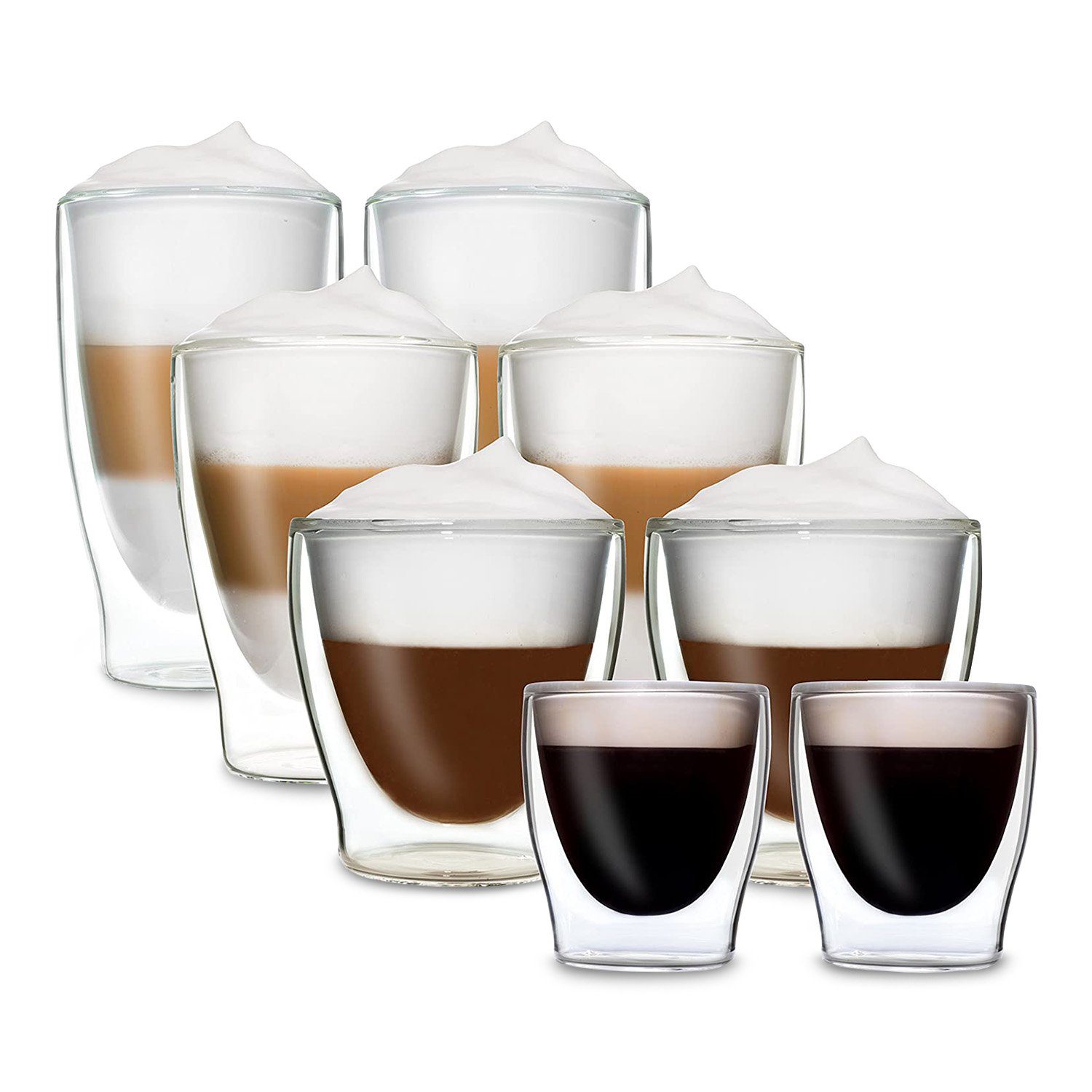 Feelino Thermoglas »DUOS doppelwandiges Glas Thermoglas 80, 200, 310, 400  ml Trinkglas Espressoglas, Teeglas, Shotglas für heiße und kalte Getränke  Borosilikatglas hitze- und kältebeständig handgemacht spülmaschinenfest  Schwebe-Effekt«, Glas