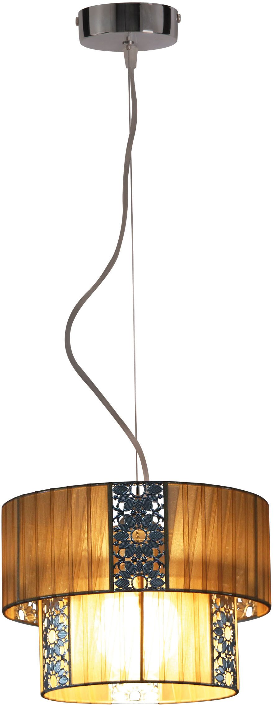 näve Pendelleuchte Pori, ohne Leuchtmittel, Farbe cappuccino mit Blütenornament in grau, 1x E27 exkl. max. 60 W